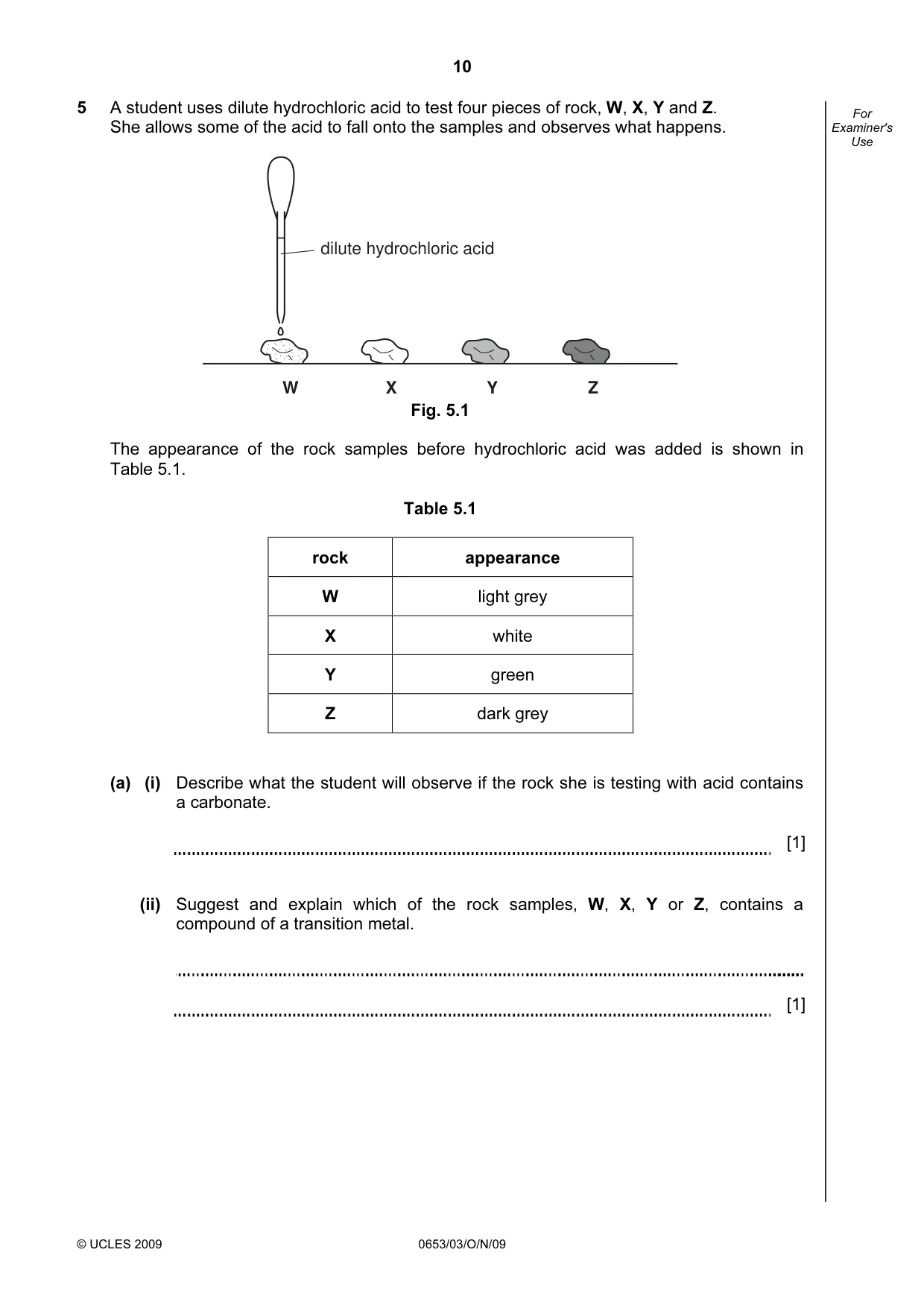 Cambridge IGCSE Science - Combined 0653 2009 Oct/Nov Paper 3 · Variant 1 question paper, page 10 of 20