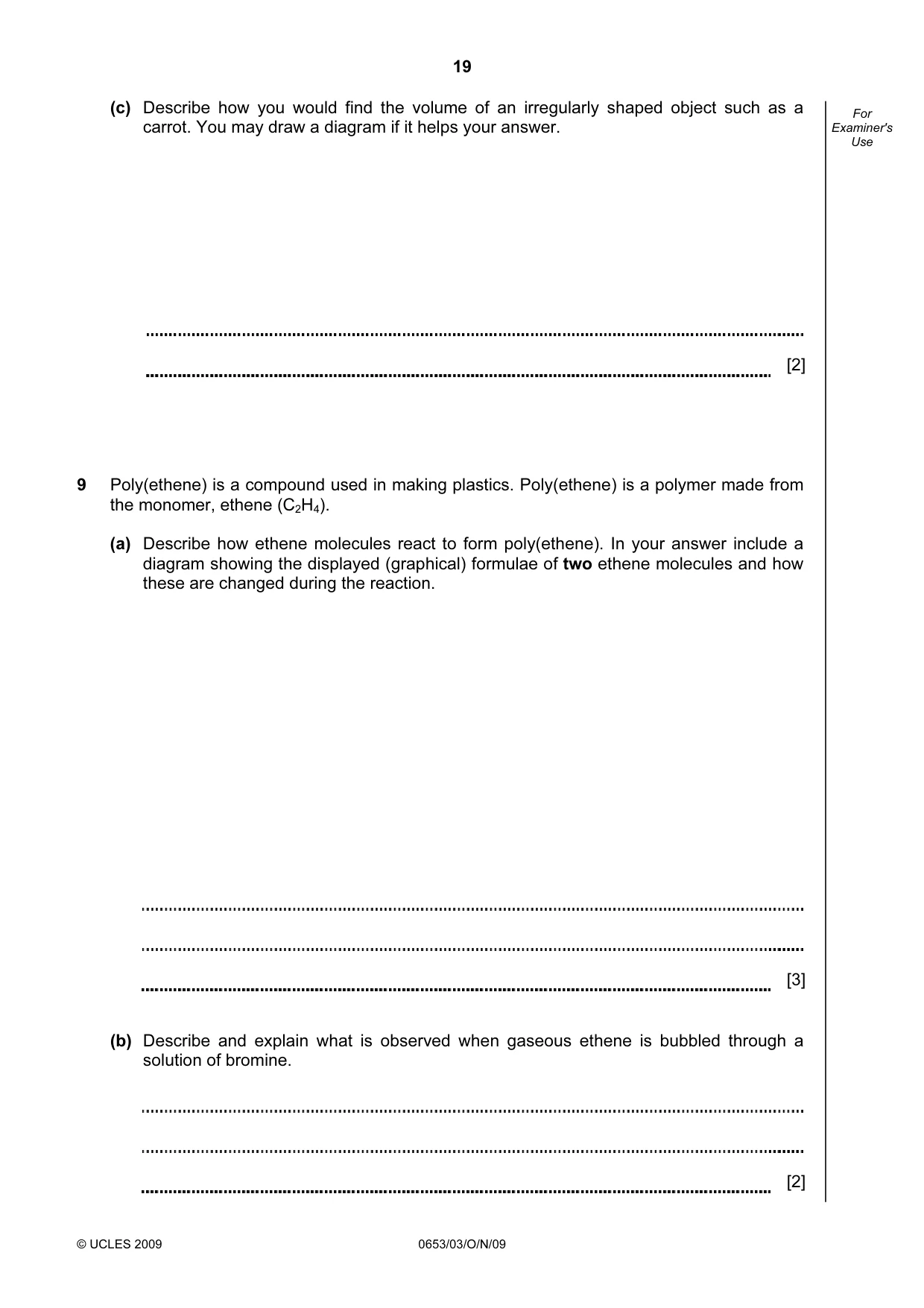 Cambridge IGCSE Science - Combined 0653 2009 Oct/Nov Paper 3 · Variant 1 question paper, page 19 of 20