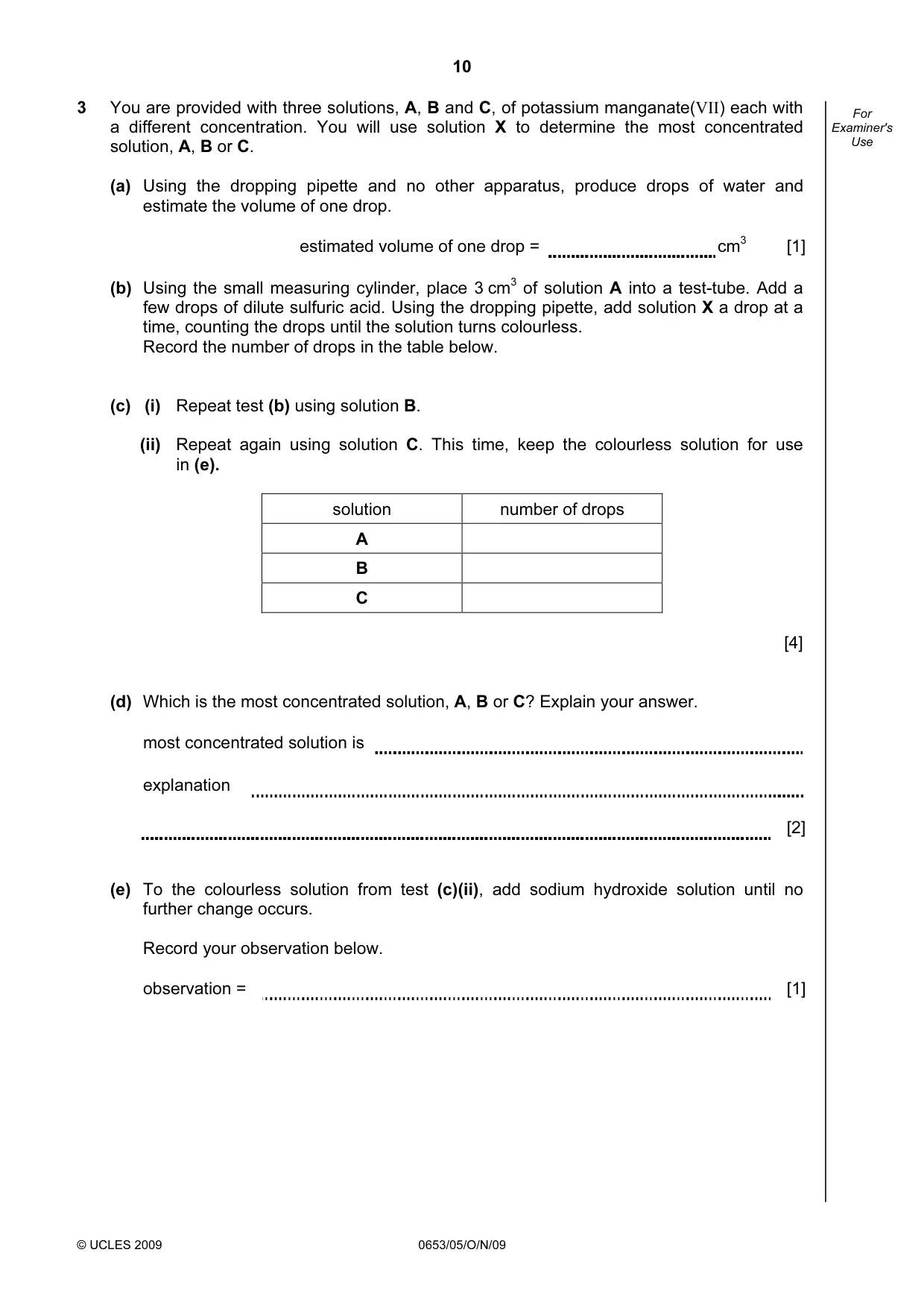 Cambridge IGCSE Science - Combined 0653 2009 Oct/Nov Paper 5 · Variant 1 question paper, page 10 of 12