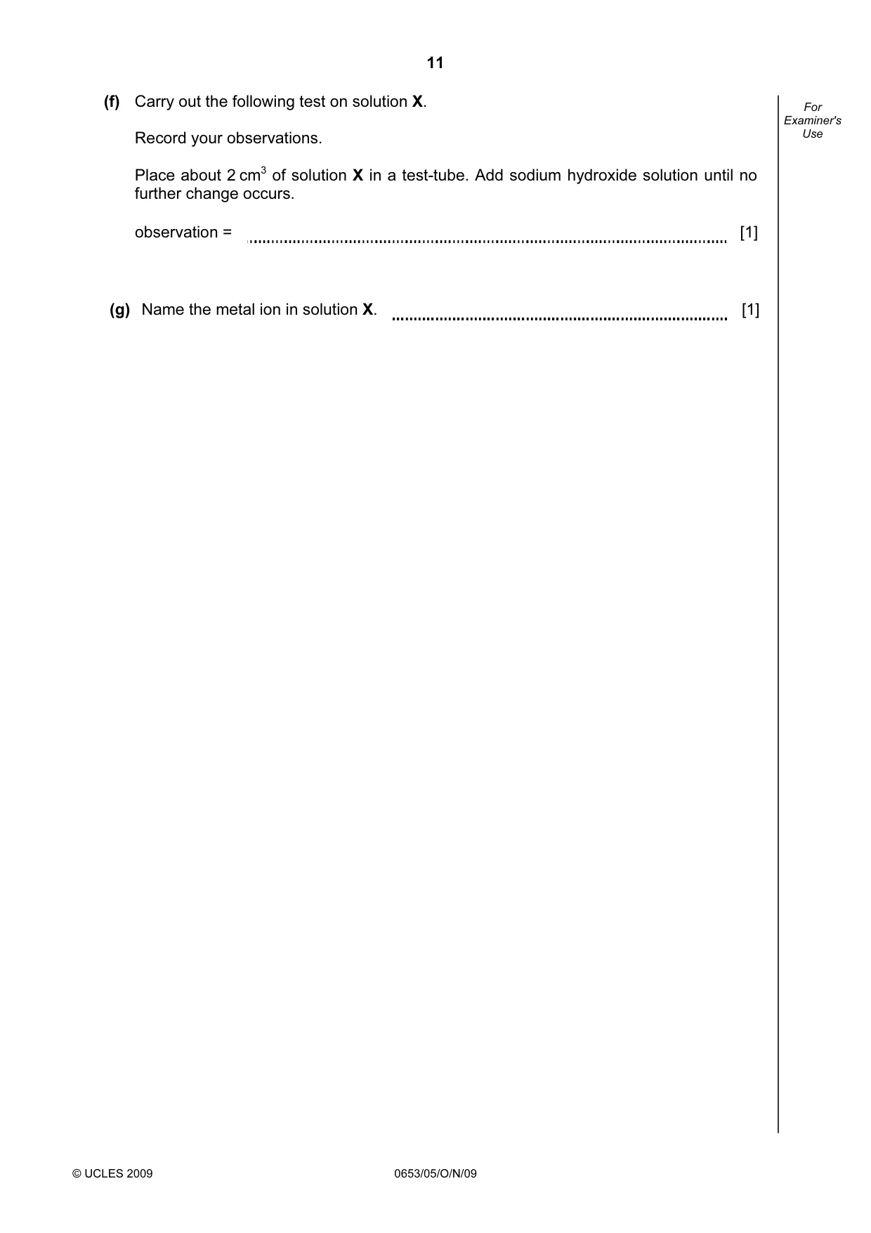 Cambridge IGCSE Science - Combined 0653 2009 Oct/Nov Paper 5 · Variant 1 question paper, page 11 of 12