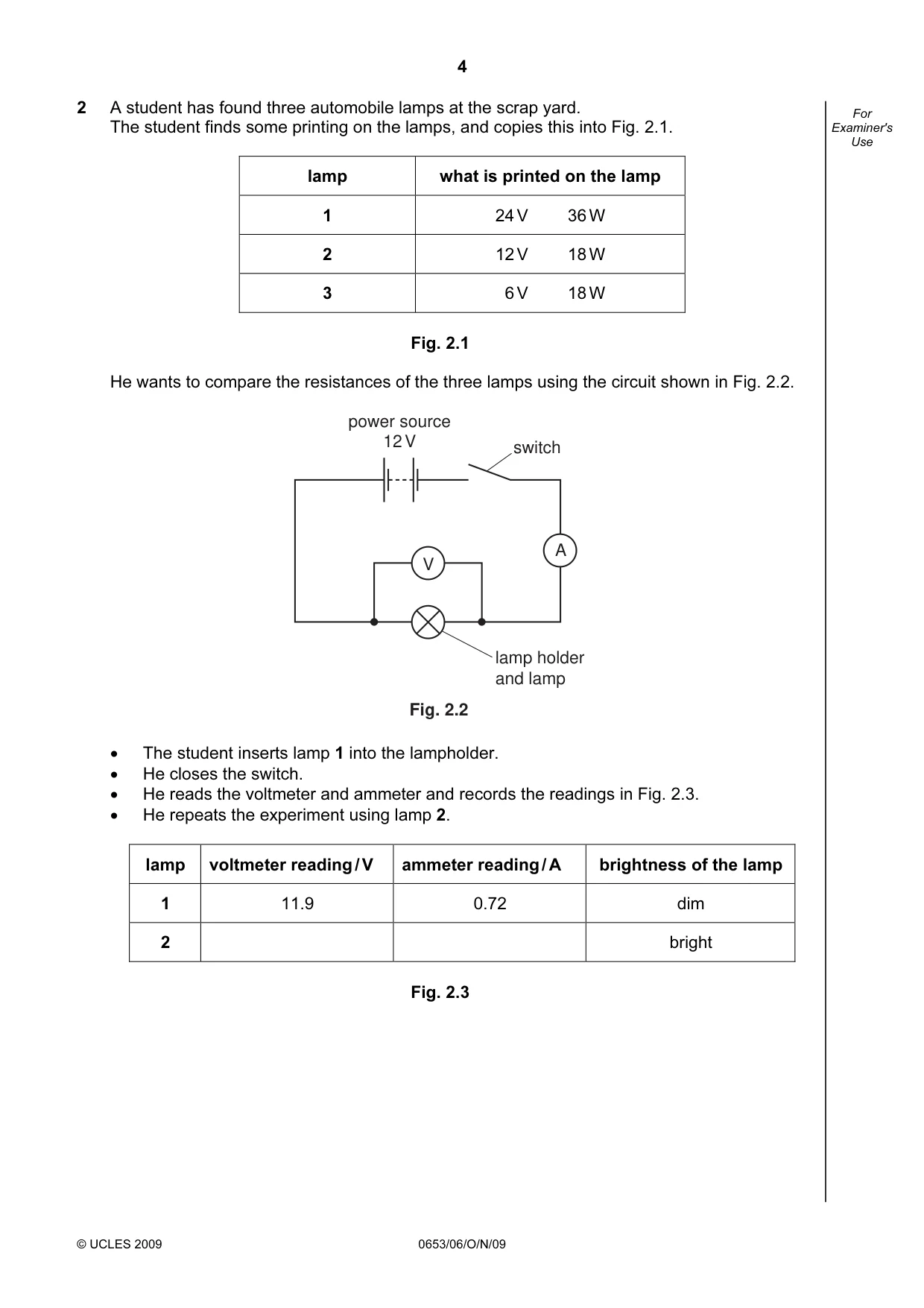 Cambridge IGCSE Science - Combined 0653 2009 Oct/Nov Paper 6 · Variant 1 question paper, page 4 of 20