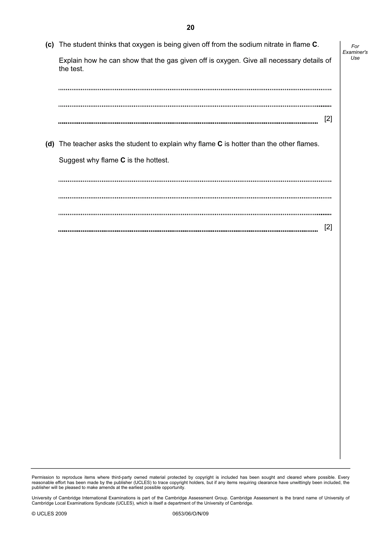 Cambridge IGCSE Science - Combined 0653 2009 Oct/Nov Paper 6 · Variant 1 question paper, page 20 of 20
