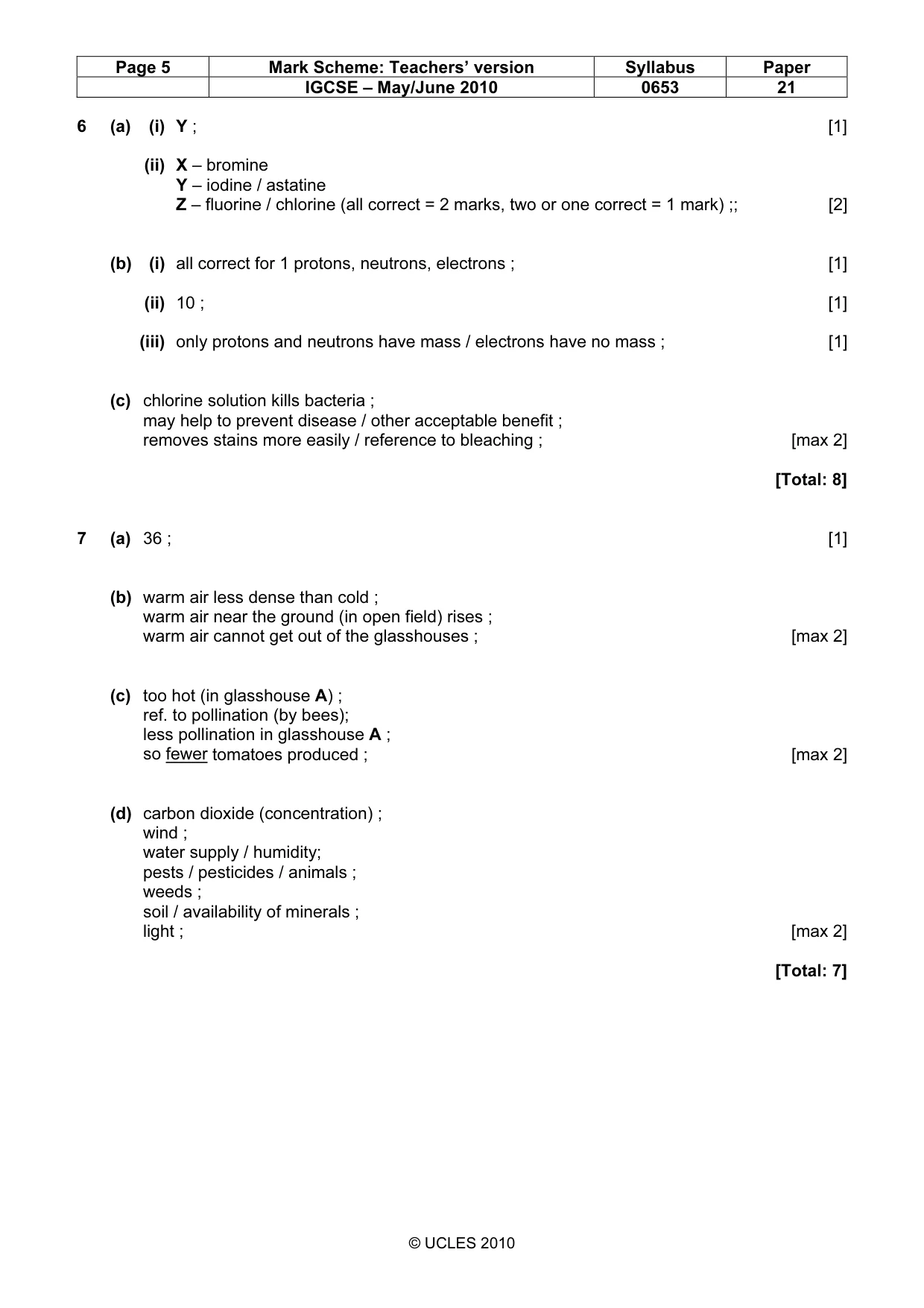 Mark scheme, page 5 of 6