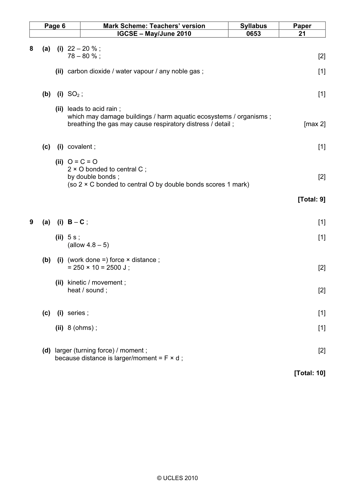 Mark scheme, page 6 of 6