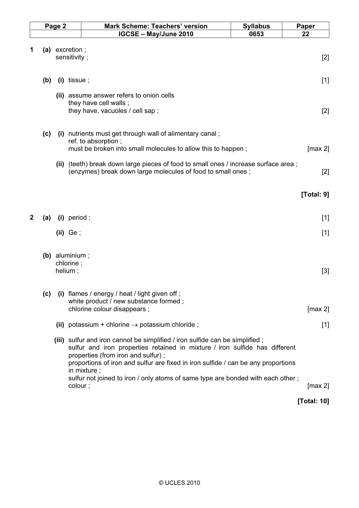 Mark scheme, page 2 of 5