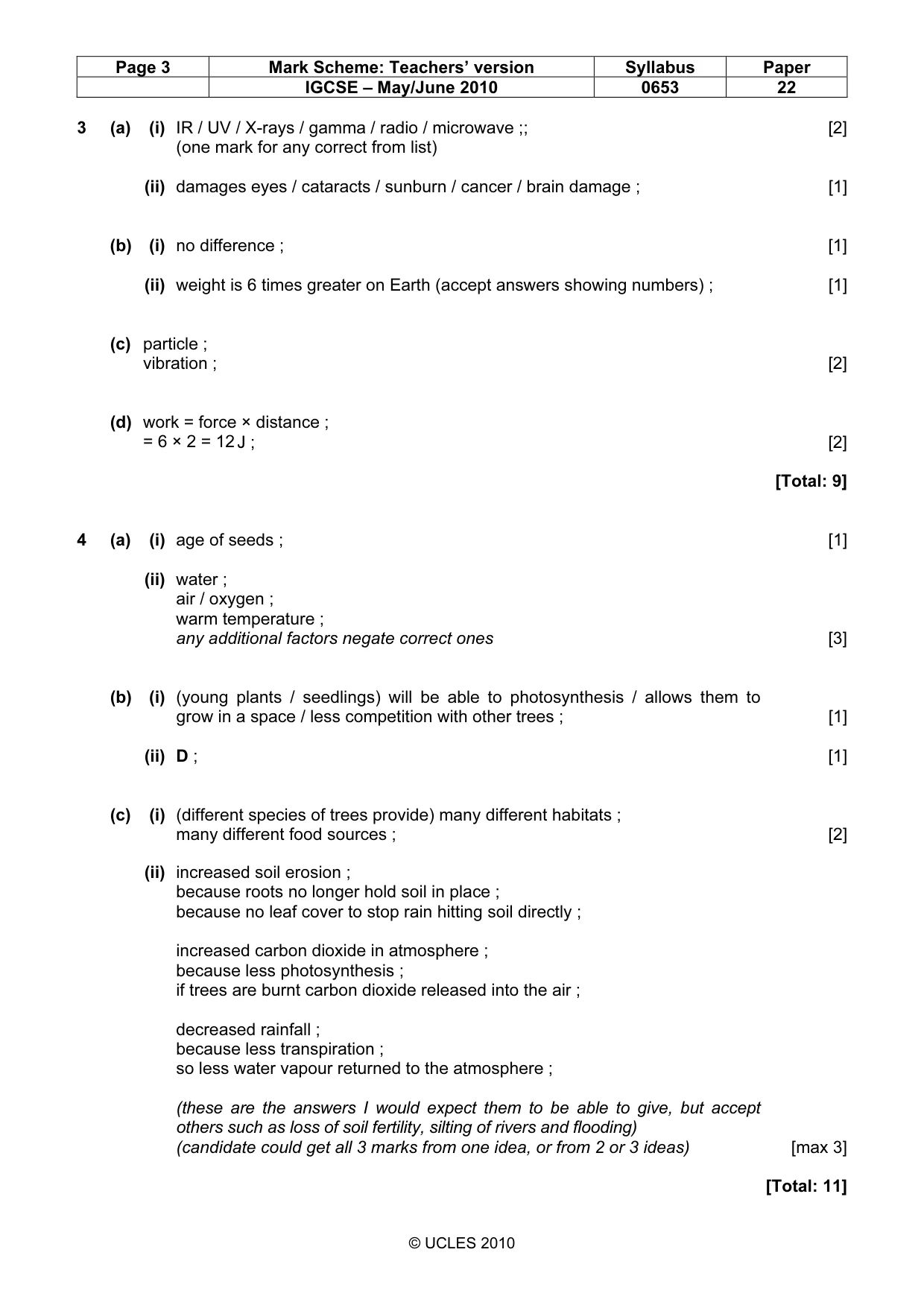 Mark scheme, page 3 of 5