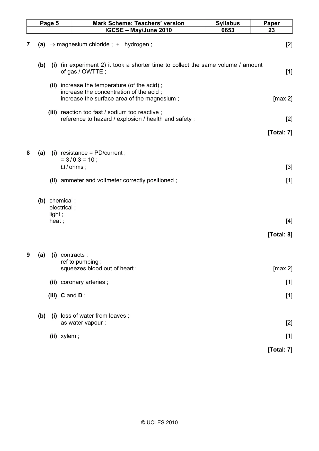 Mark scheme, page 5 of 5
