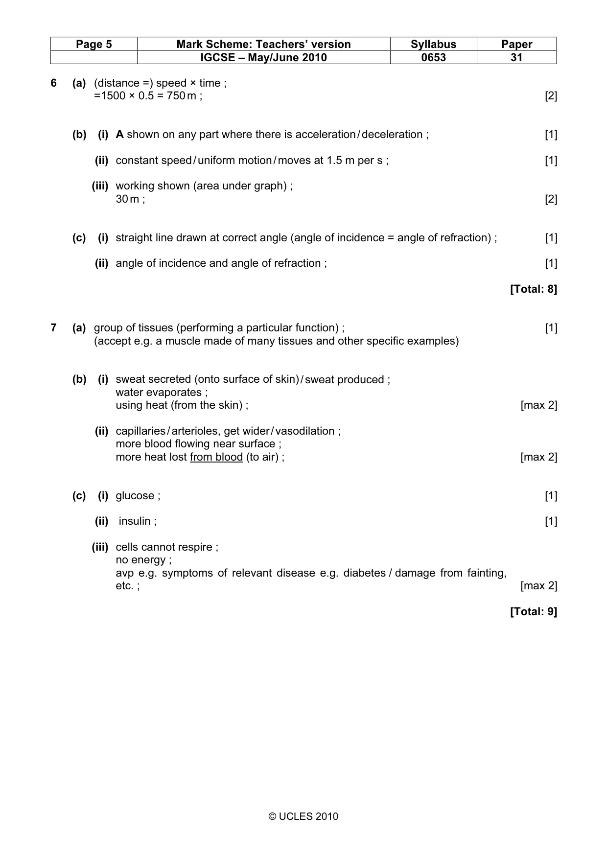 Mark scheme, page 5 of 6