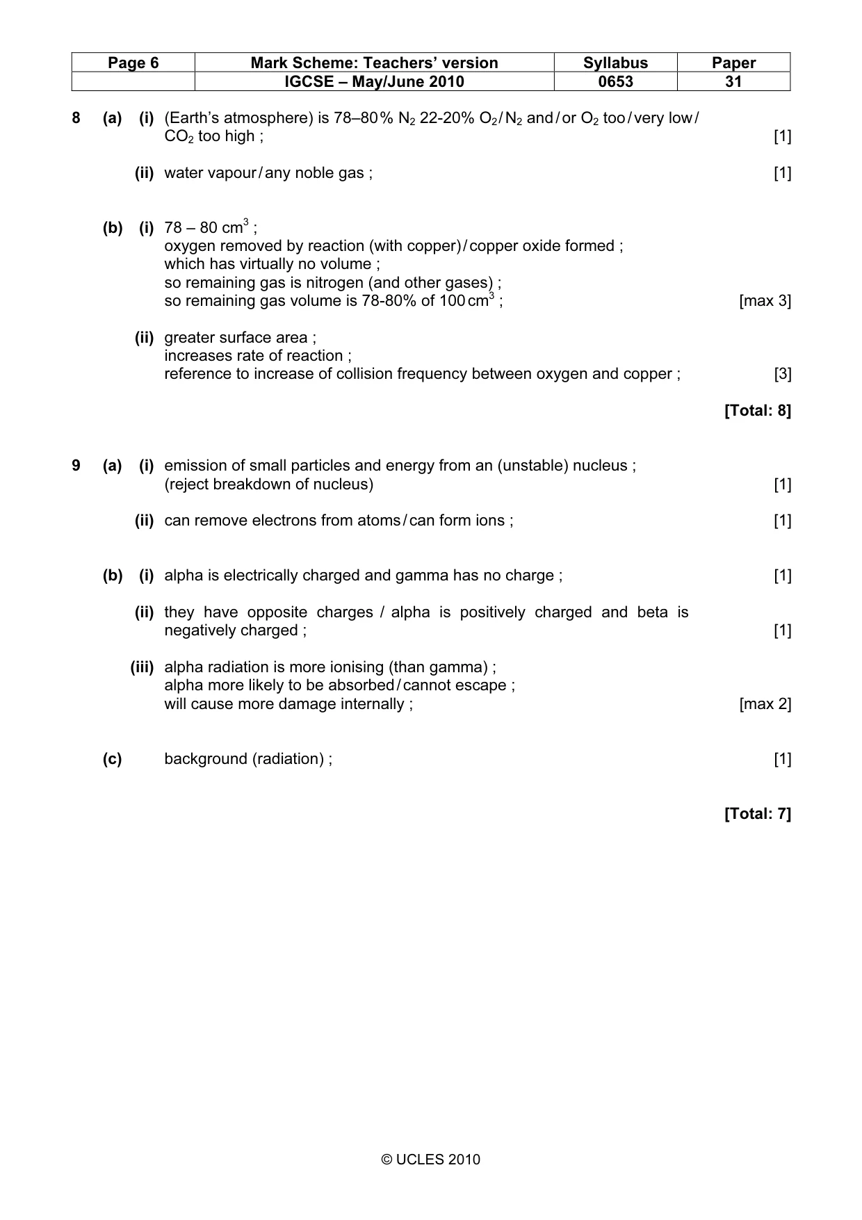 Mark scheme, page 6 of 6