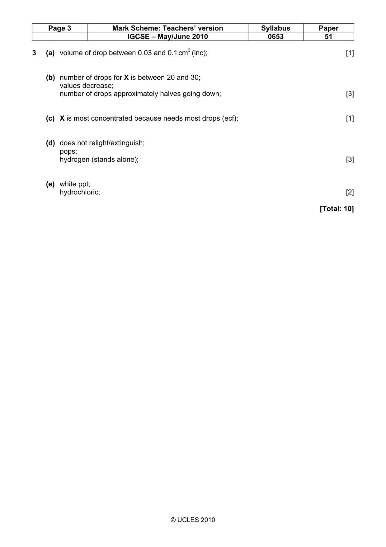 Mark scheme, page 3 of 3