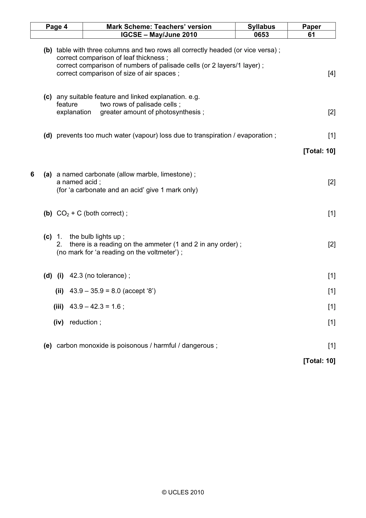 Mark scheme, page 4 of 4