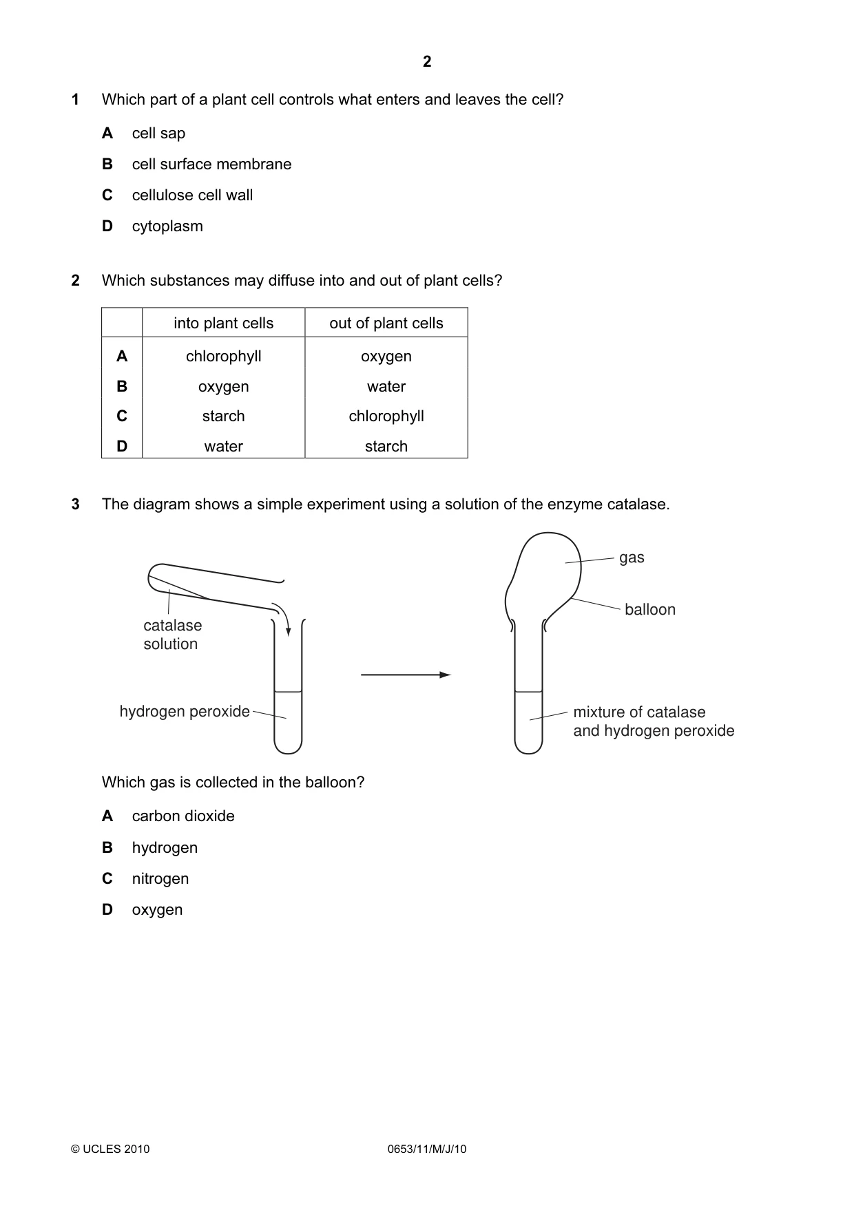 Cambridge IGCSE Science - Combined 0653 2010 May/June Paper 1 · Variant 1 question paper, page 2 of 20
