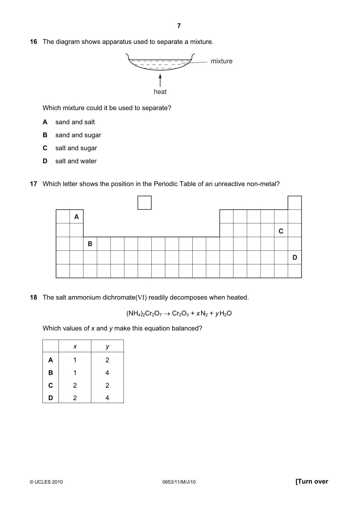 Cambridge IGCSE Science - Combined 0653 2010 May/June Paper 1 · Variant 1 question paper, page 7 of 20