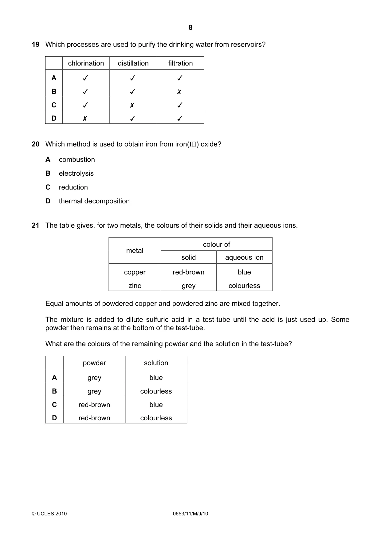Cambridge IGCSE Science - Combined 0653 2010 May/June Paper 1 · Variant 1 question paper, page 8 of 20