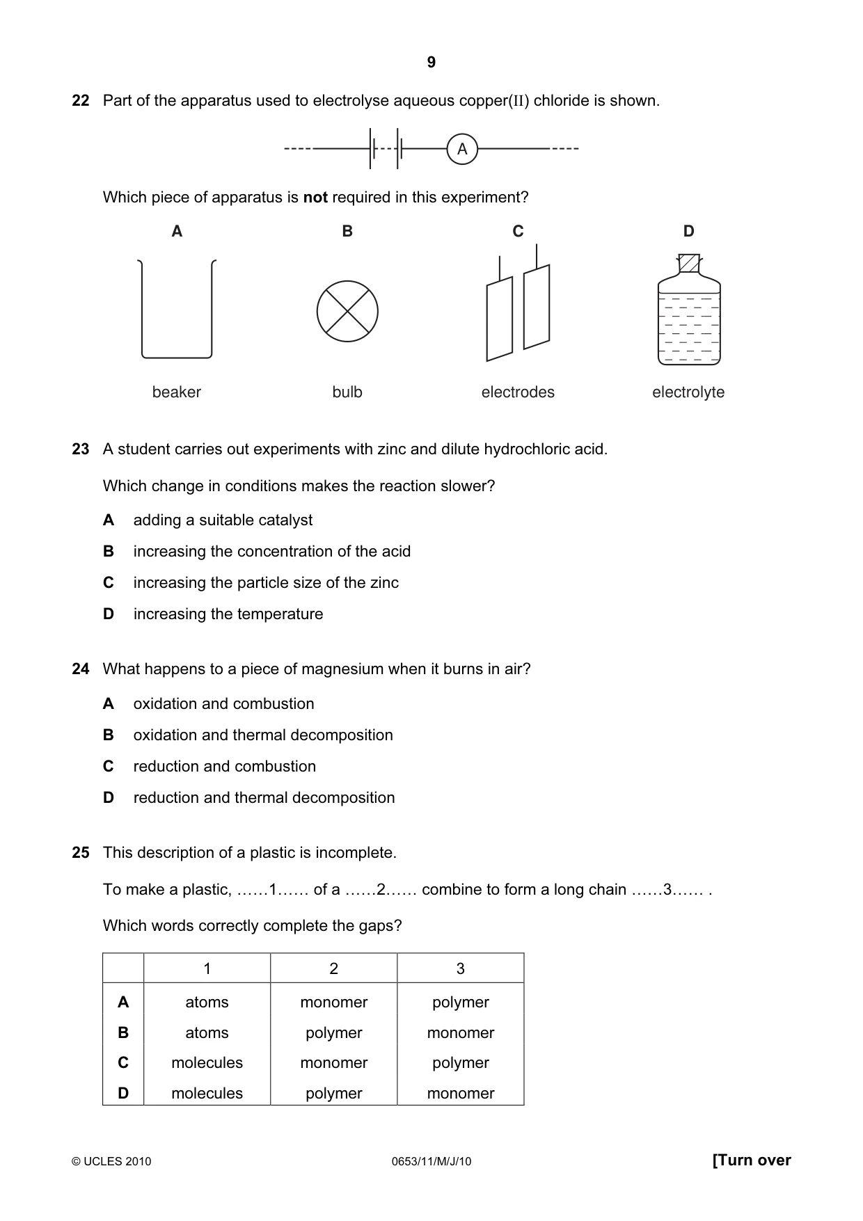Cambridge IGCSE Science - Combined 0653 2010 May/June Paper 1 · Variant 1 question paper, page 9 of 20