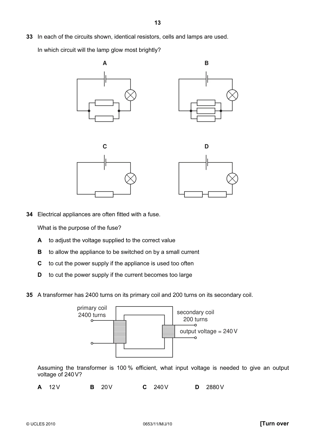 Cambridge IGCSE Science - Combined 0653 2010 May/June Paper 1 · Variant 1 question paper, page 13 of 20