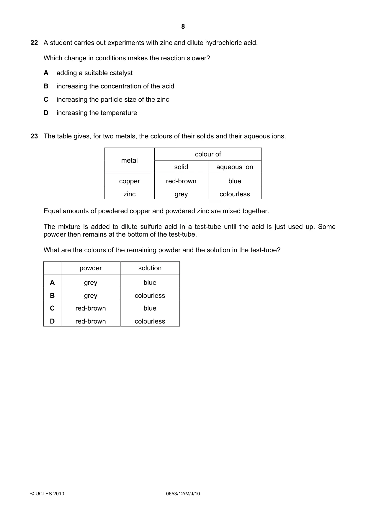 Cambridge IGCSE Science - Combined 0653 2010 May/June Paper 1 · Variant 2 question paper, page 8 of 16