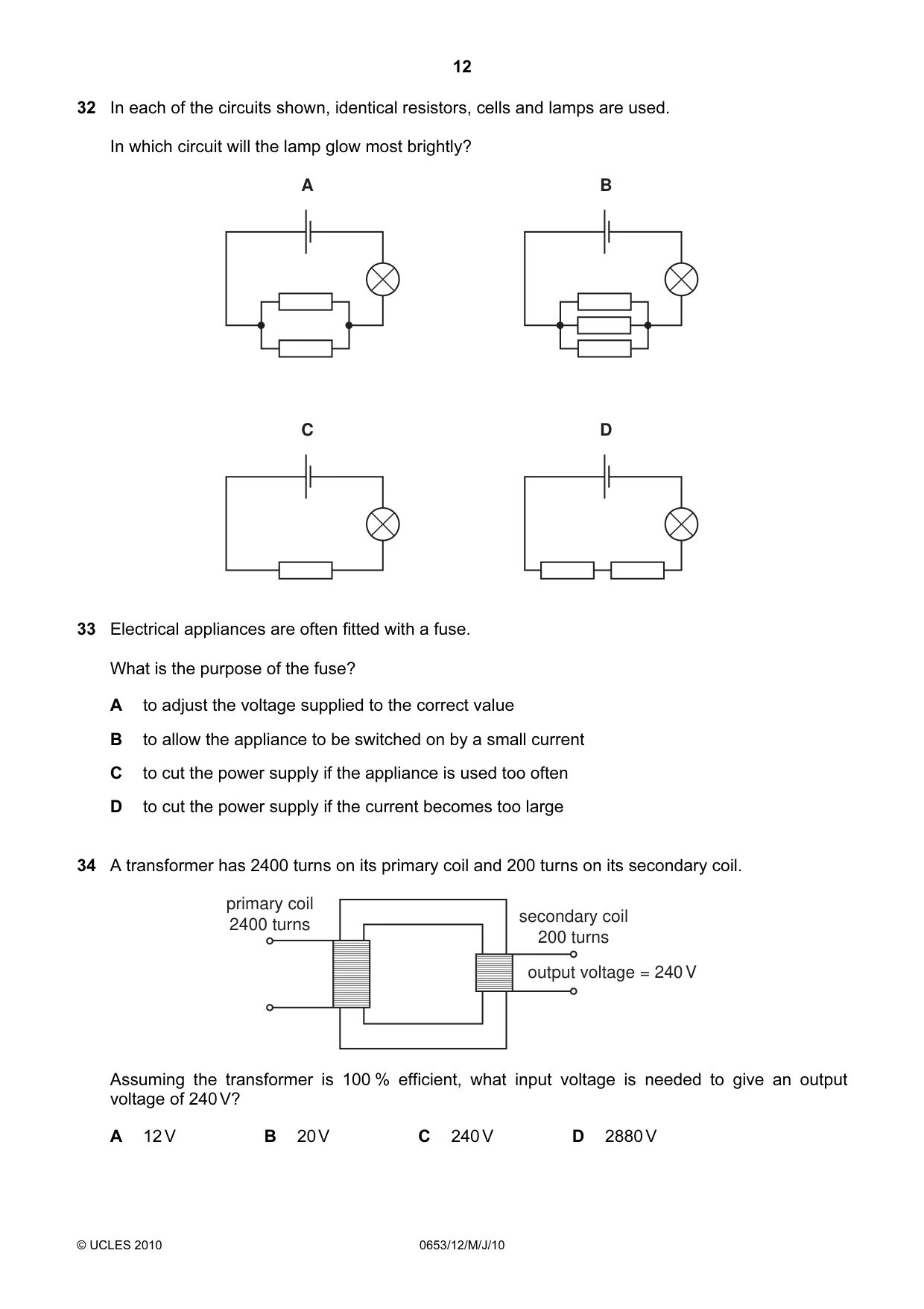 Cambridge IGCSE Science - Combined 0653 2010 May/June Paper 1 · Variant 2 question paper, page 12 of 16
