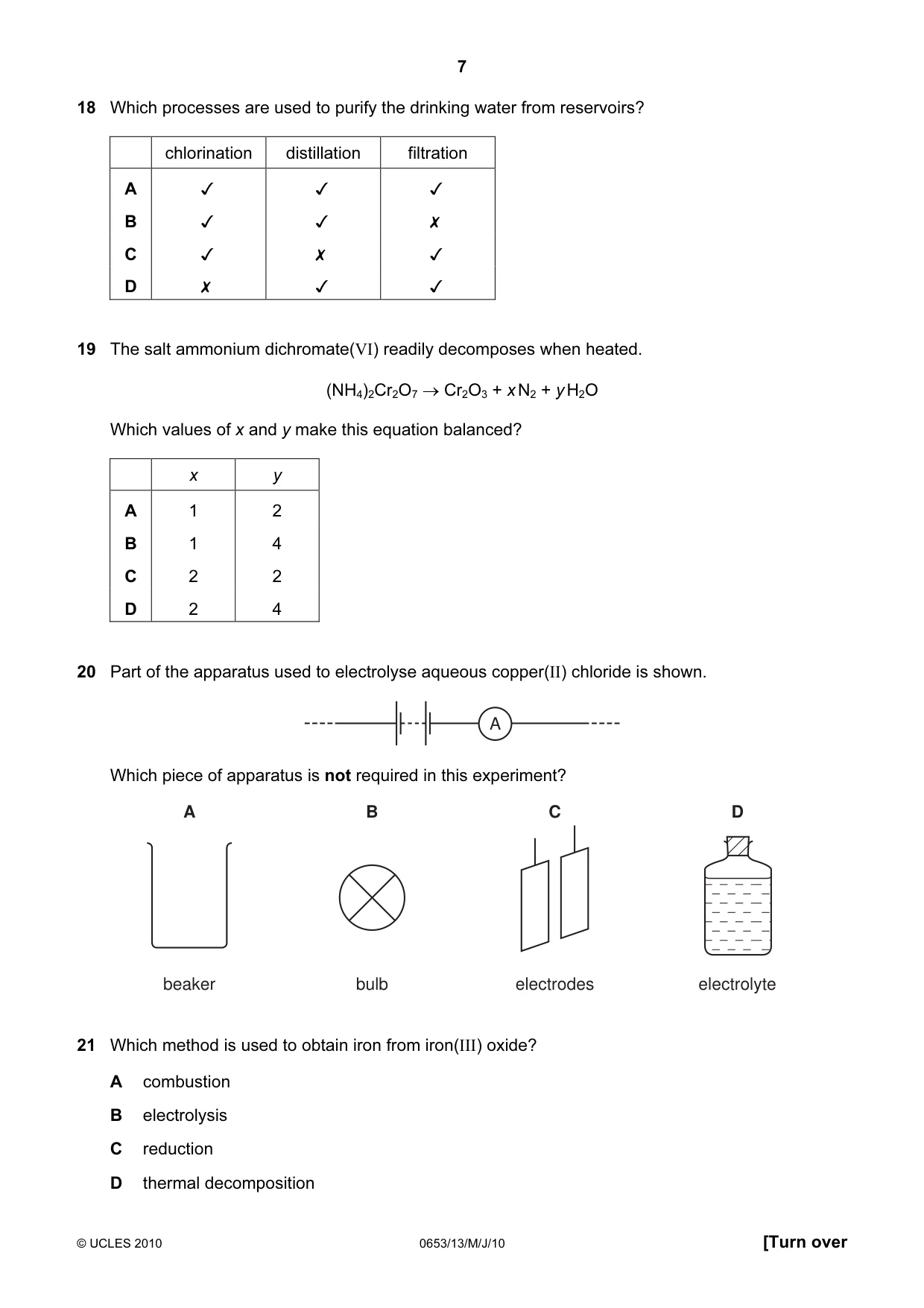 Cambridge IGCSE Science - Combined 0653 2010 May/June Paper 1 · Variant 3 question paper, page 7 of 16