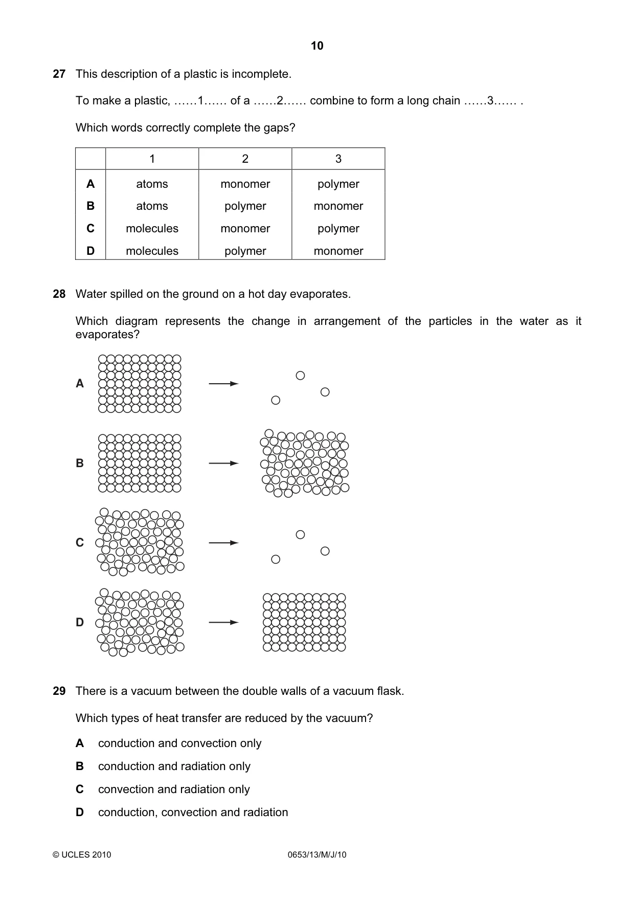 Cambridge IGCSE Science - Combined 0653 2010 May/June Paper 1 · Variant 3 question paper, page 10 of 16