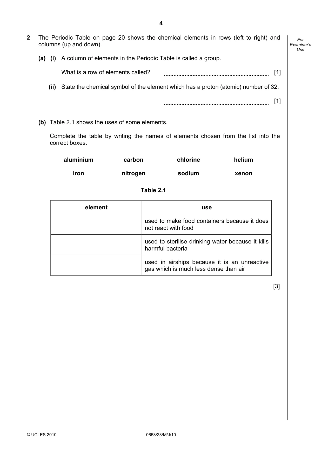 Cambridge IGCSE Science - Combined 0653 2010 May/June Paper 2 · Variant 3 question paper, page 4 of 20