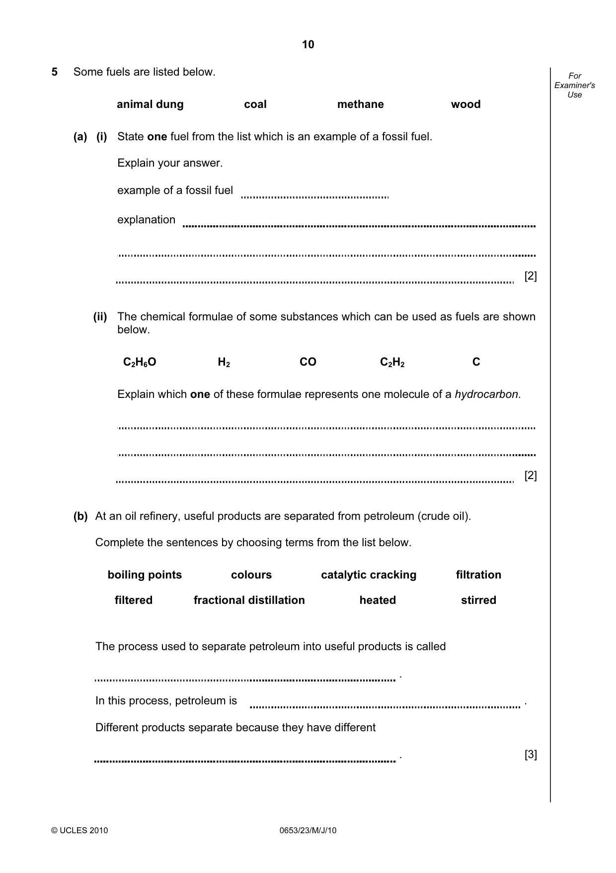 Cambridge IGCSE Science - Combined 0653 2010 May/June Paper 2 · Variant 3 question paper, page 10 of 20