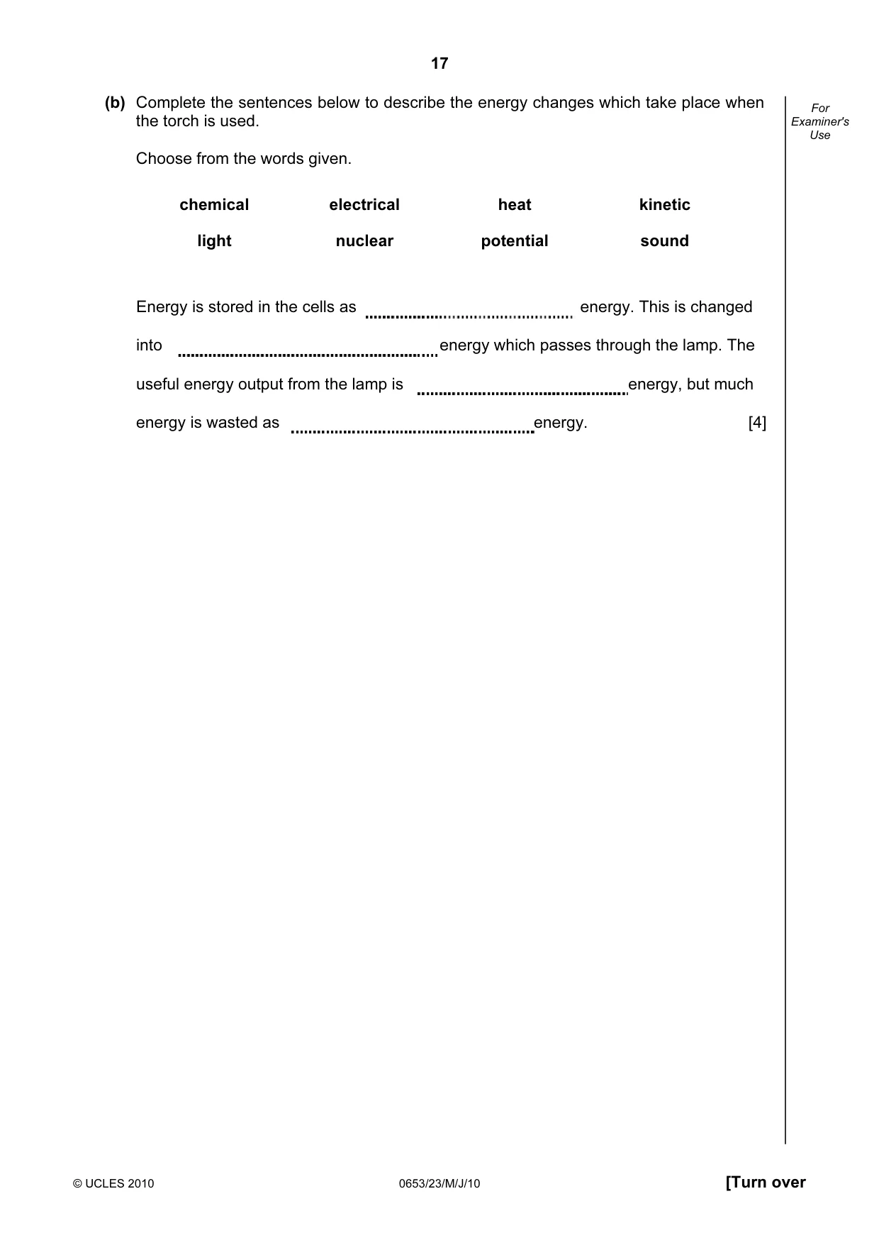 Cambridge IGCSE Science - Combined 0653 2010 May/June Paper 2 · Variant 3 question paper, page 17 of 20