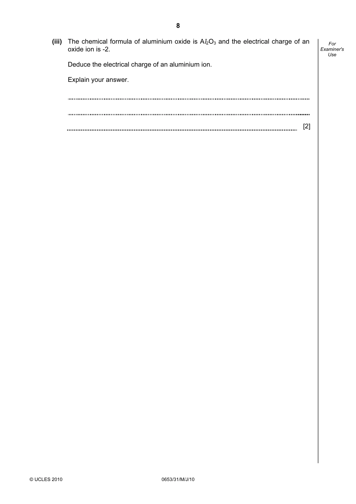 Cambridge IGCSE Science - Combined 0653 2010 May/June Paper 3 · Variant 1 question paper, page 8 of 24