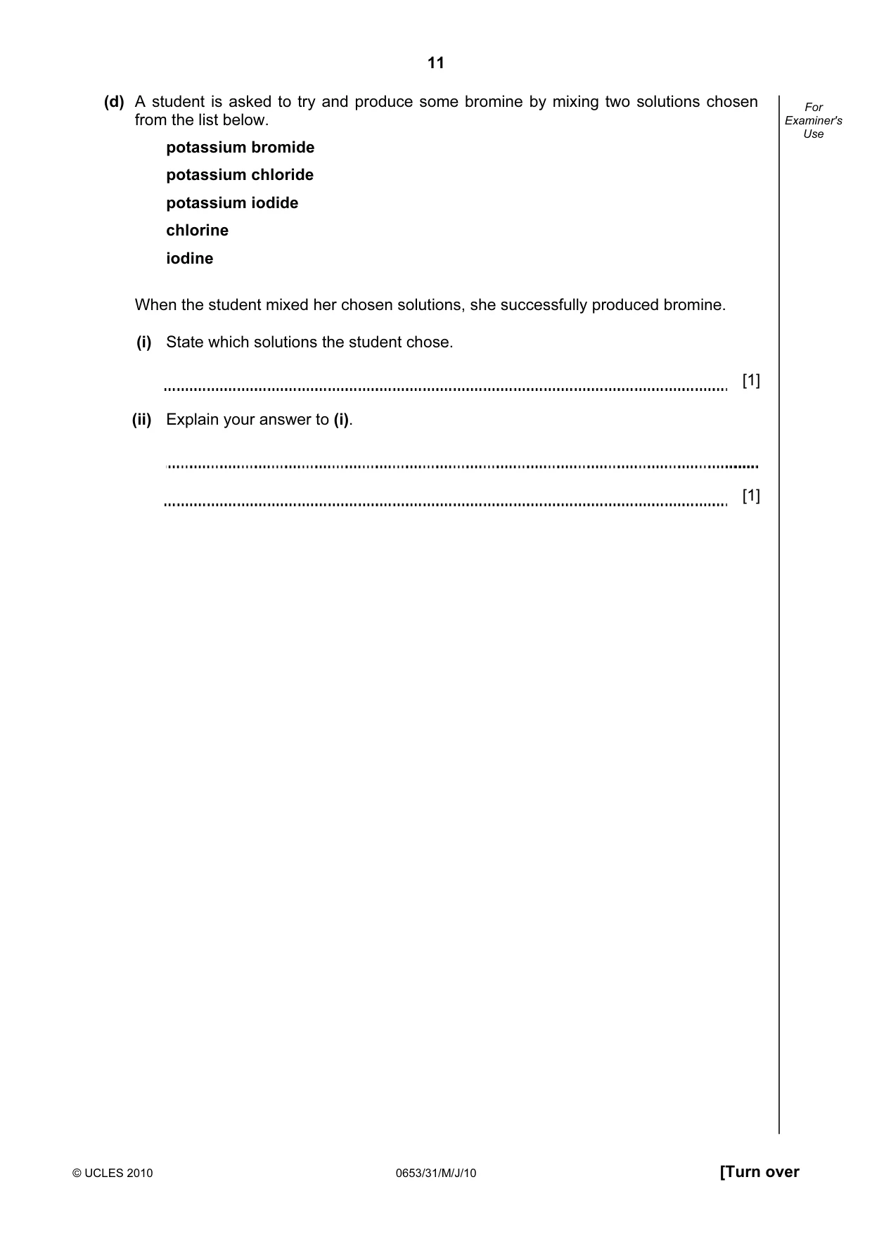 Cambridge IGCSE Science - Combined 0653 2010 May/June Paper 3 · Variant 1 question paper, page 11 of 24