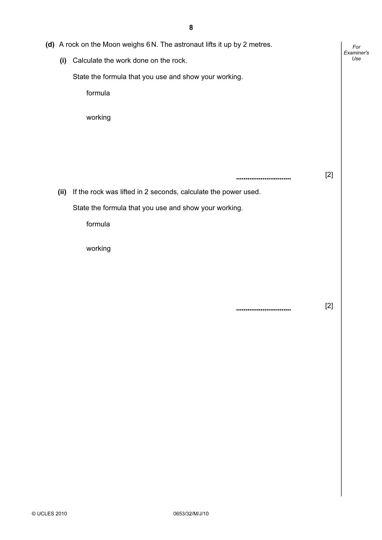 Cambridge IGCSE Science - Combined 0653 2010 May/June Paper 3 · Variant 2 question paper, page 8 of 20