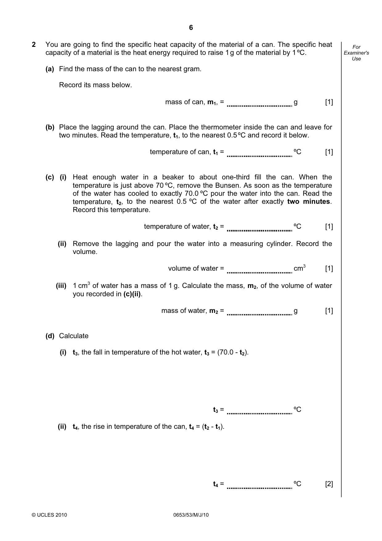 Cambridge IGCSE Science - Combined 0653 2010 May/June Paper 5 · Variant 3 question paper, page 6 of 16