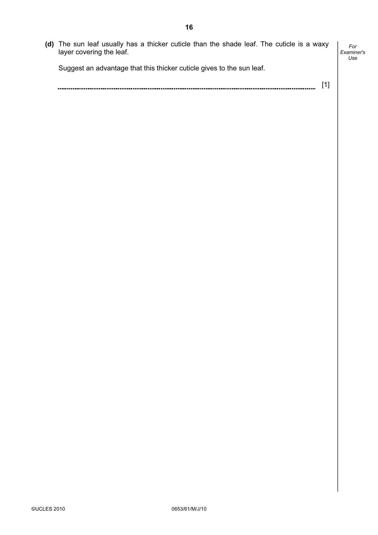 Cambridge IGCSE Science - Combined 0653 2010 May/June Paper 6 · Variant 1 question paper, page 16 of 20