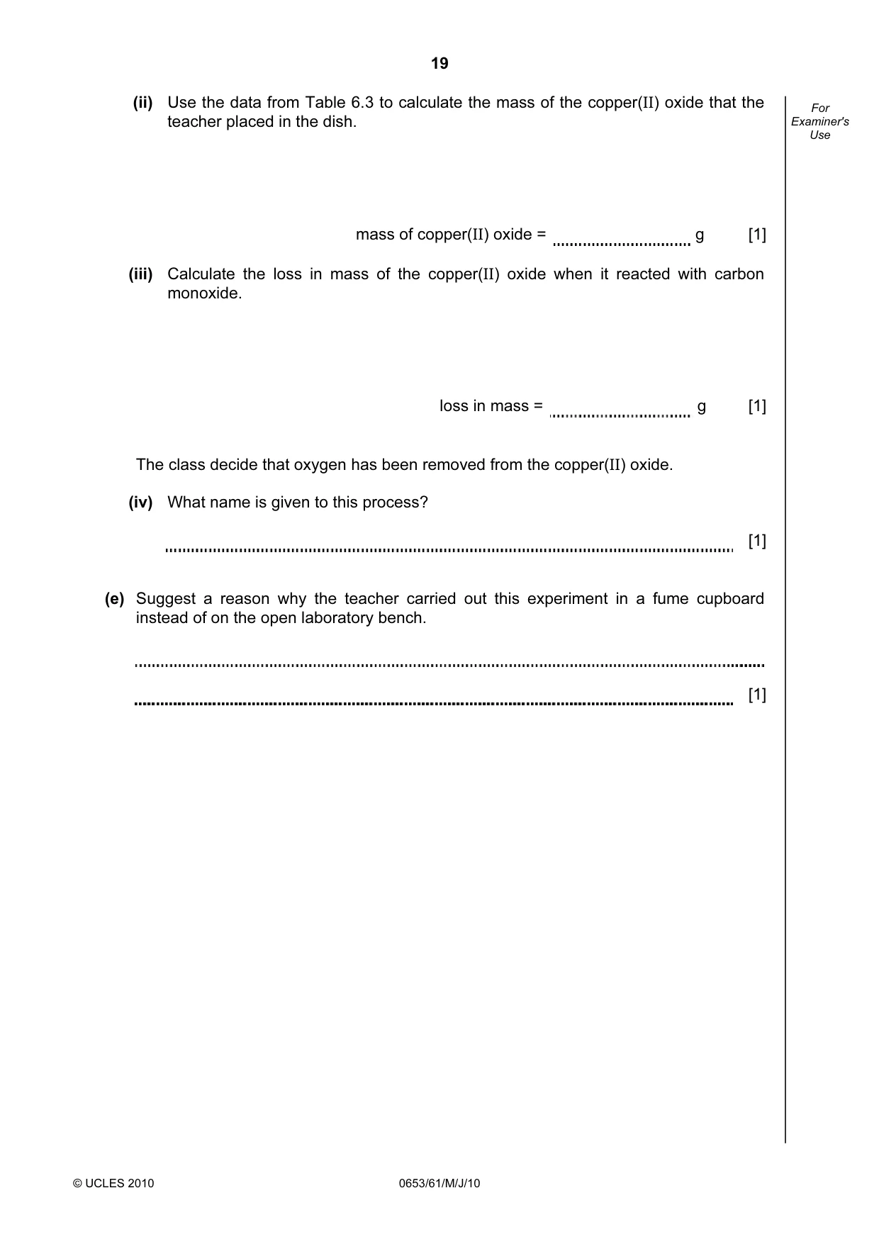 Cambridge IGCSE Science - Combined 0653 2010 May/June Paper 6 · Variant 1 question paper, page 19 of 20