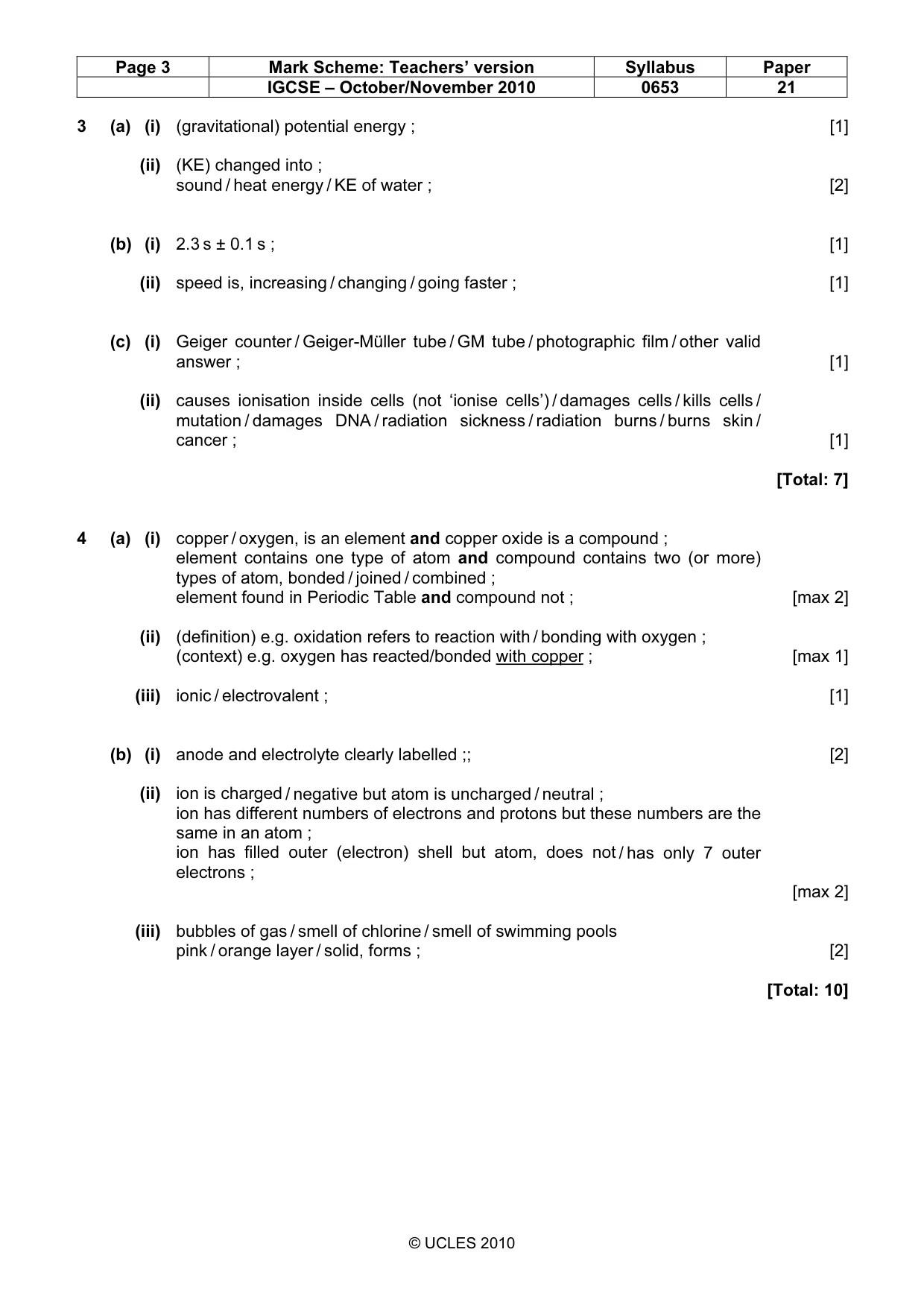 Mark scheme, page 3 of 6