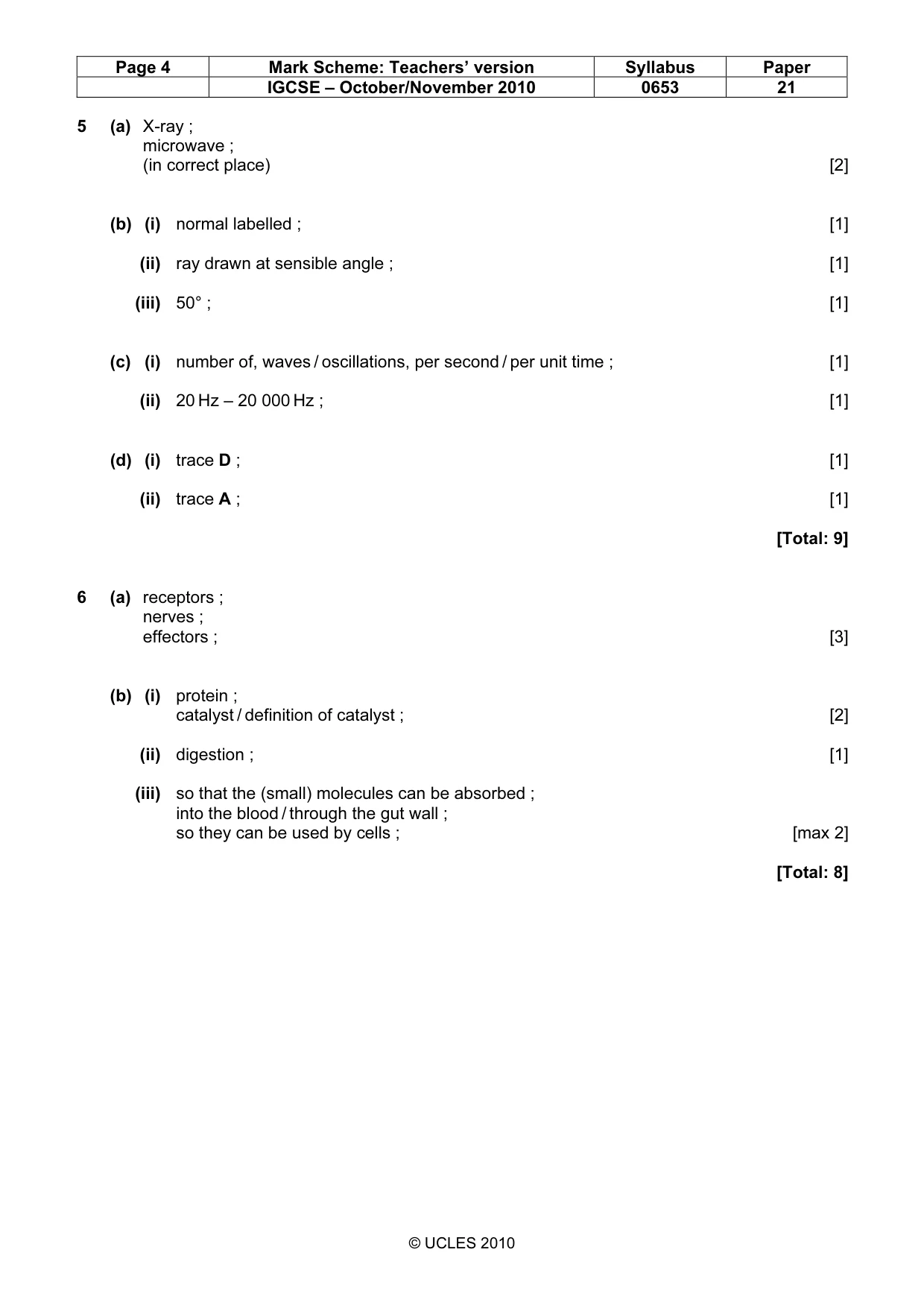 Mark scheme, page 4 of 6