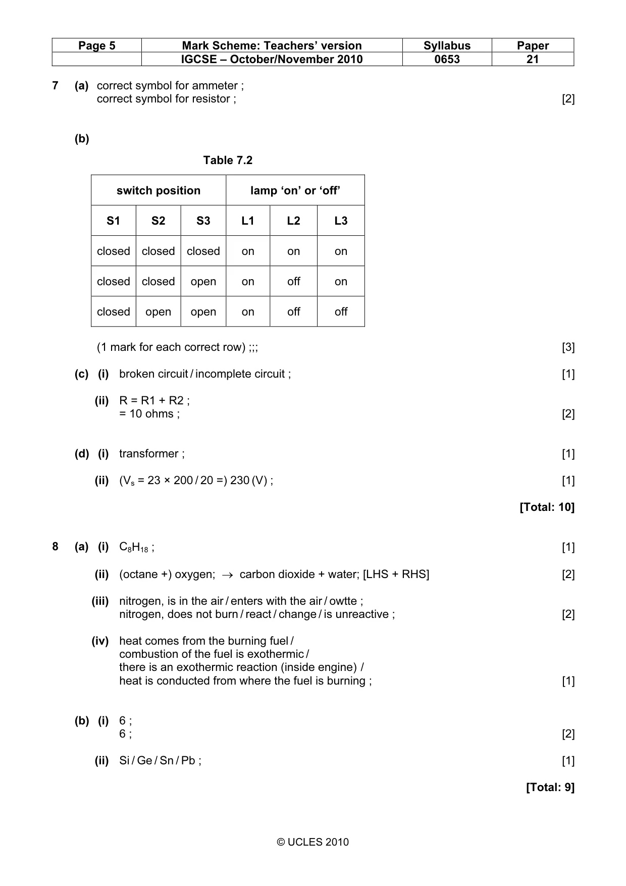 Mark scheme, page 5 of 6