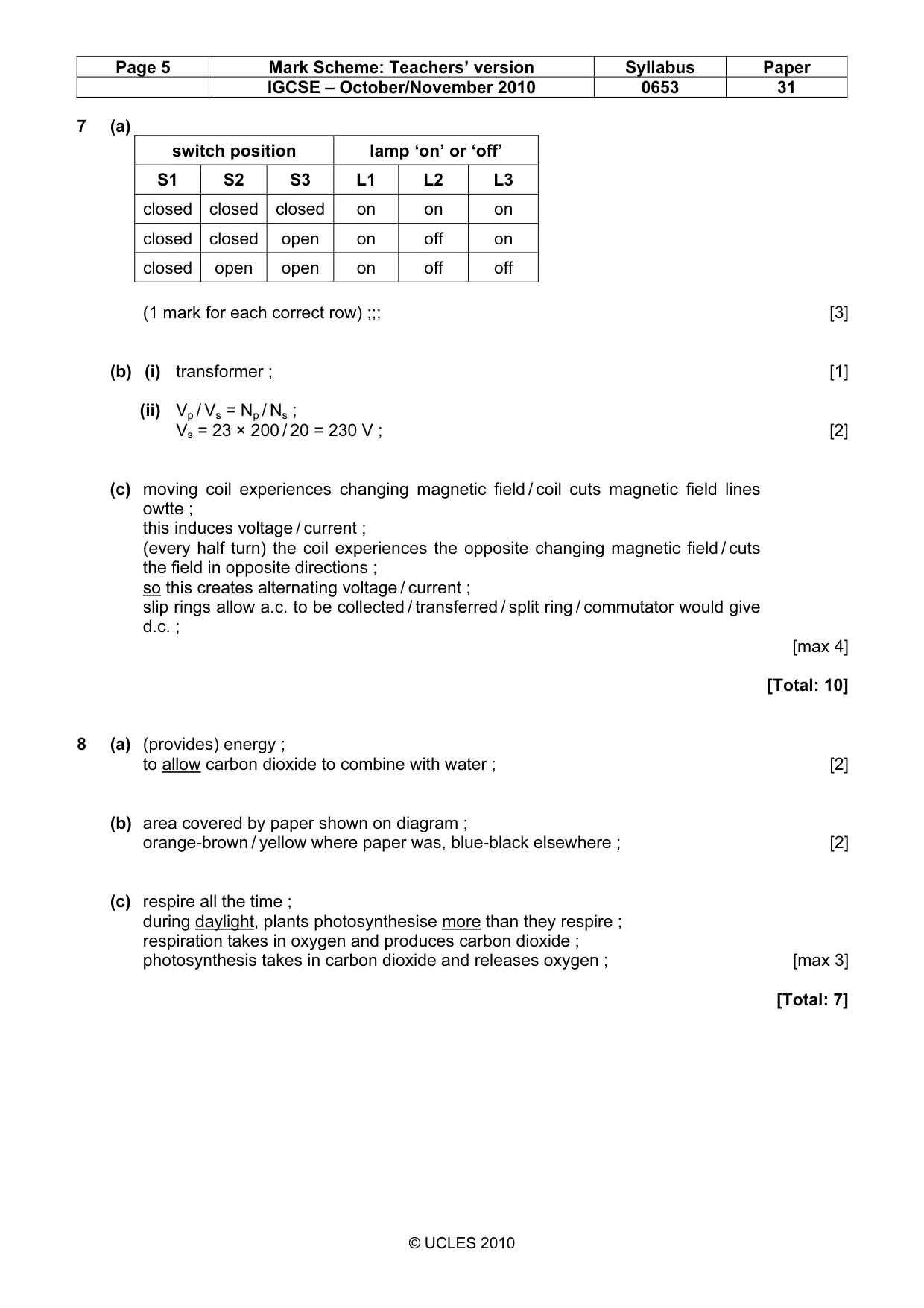 Mark scheme, page 5 of 6