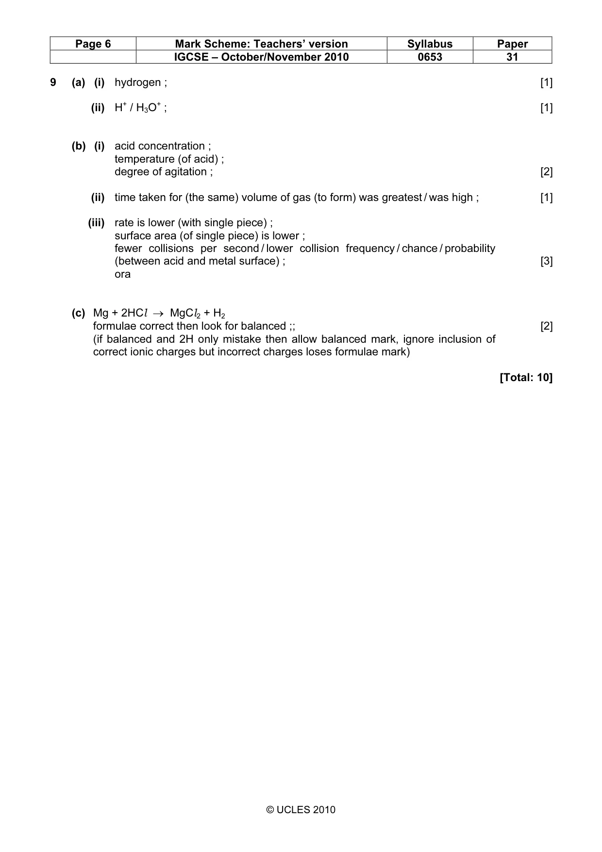Mark scheme, page 6 of 6