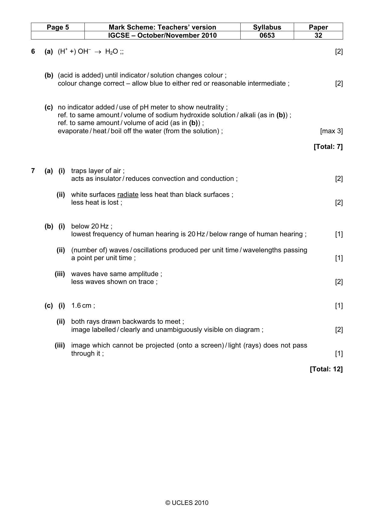 Mark scheme, page 5 of 7