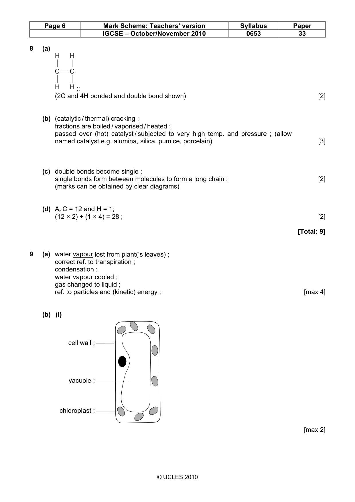 Mark scheme, page 6 of 7