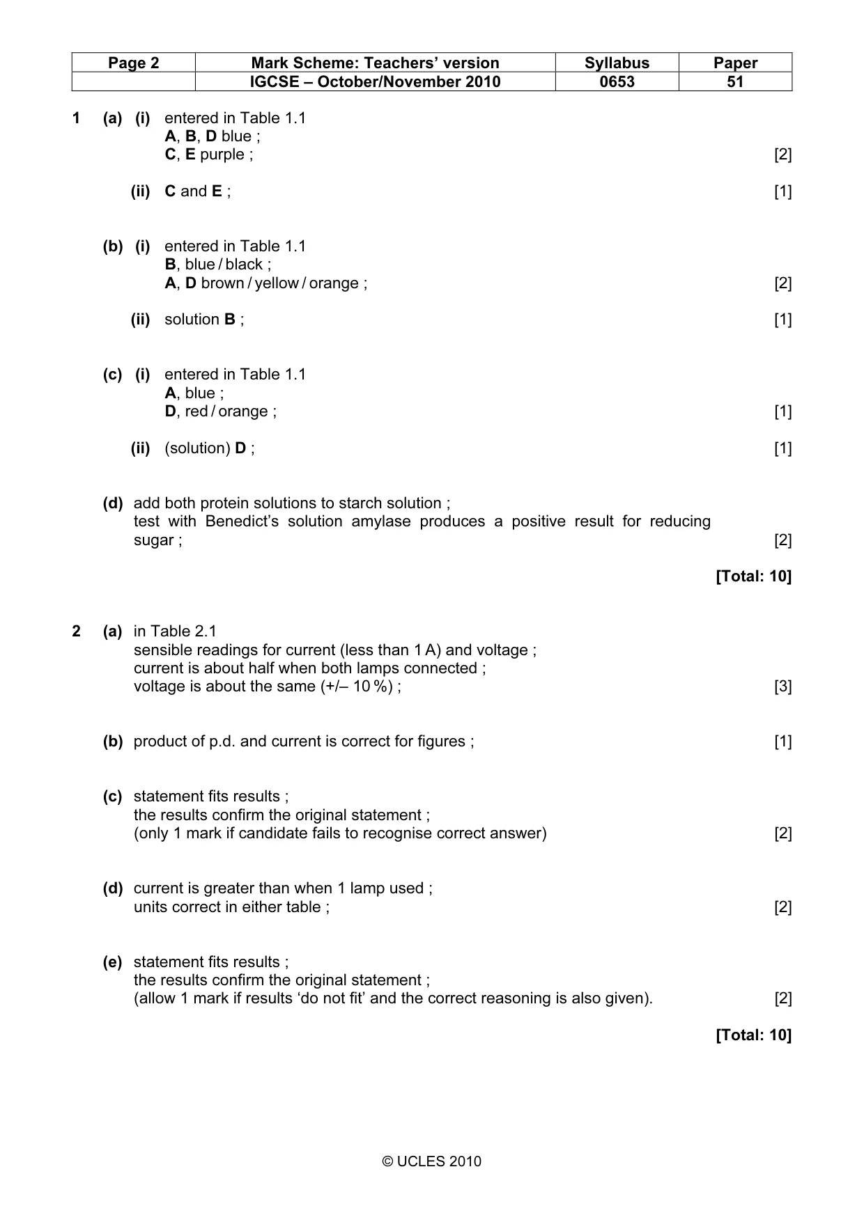 Mark scheme, page 2 of 3