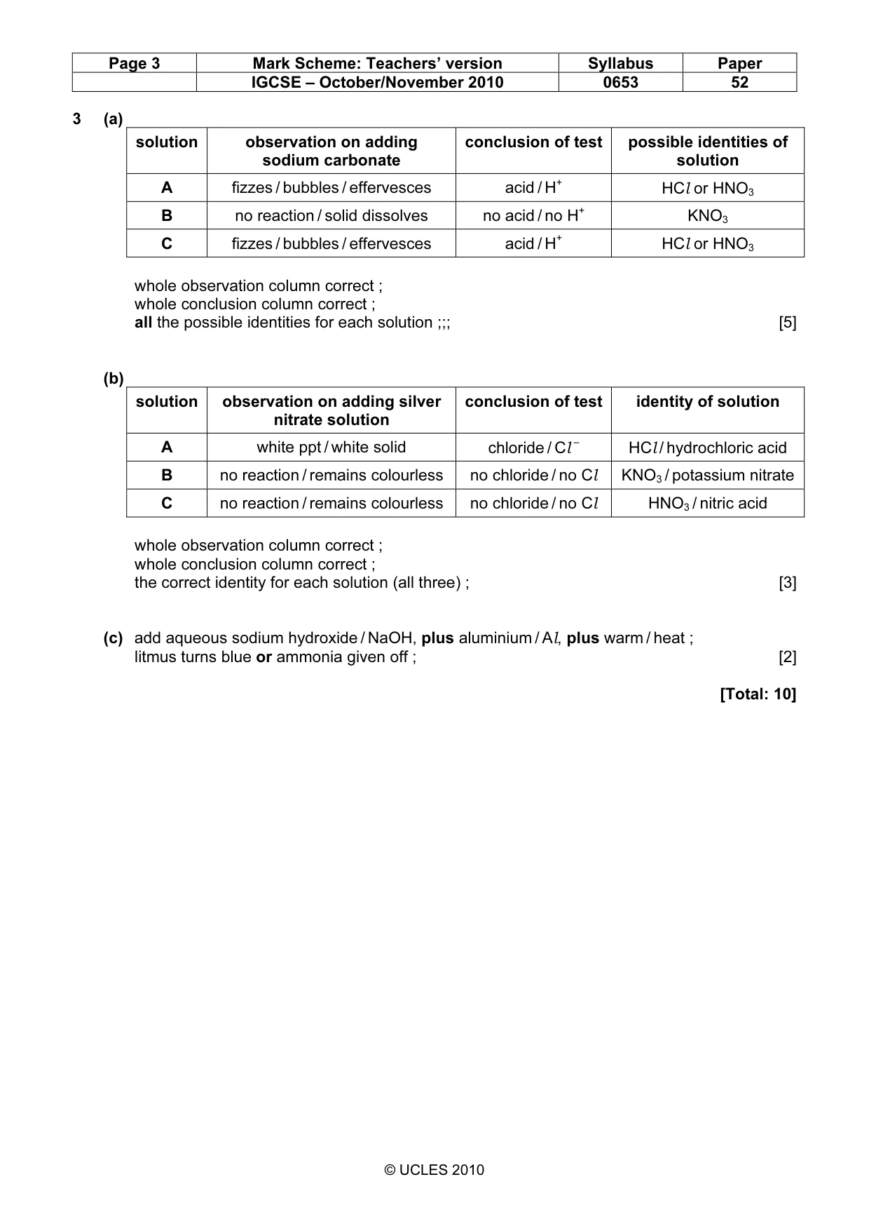 Mark scheme, page 3 of 3