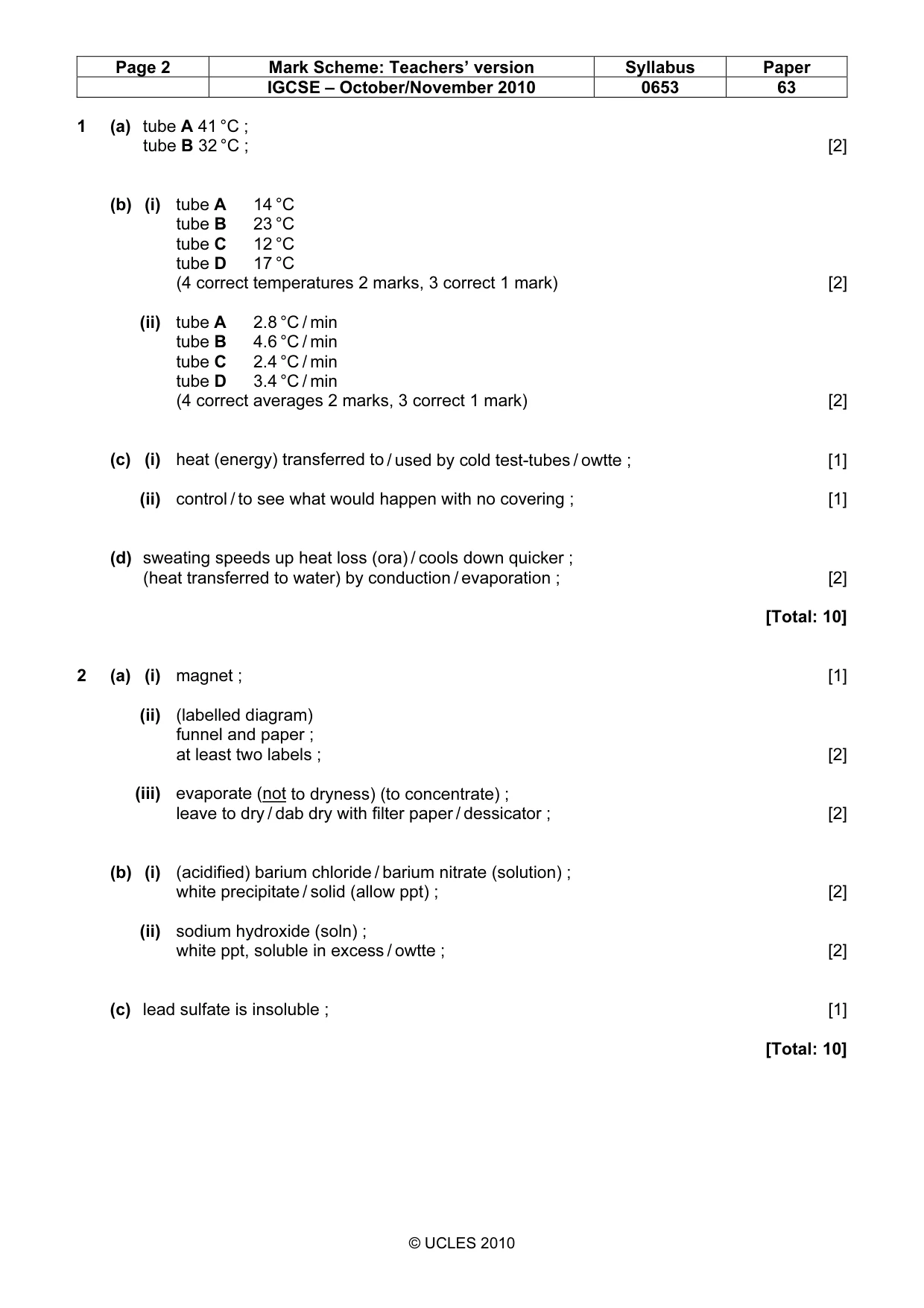Mark scheme, page 2 of 4