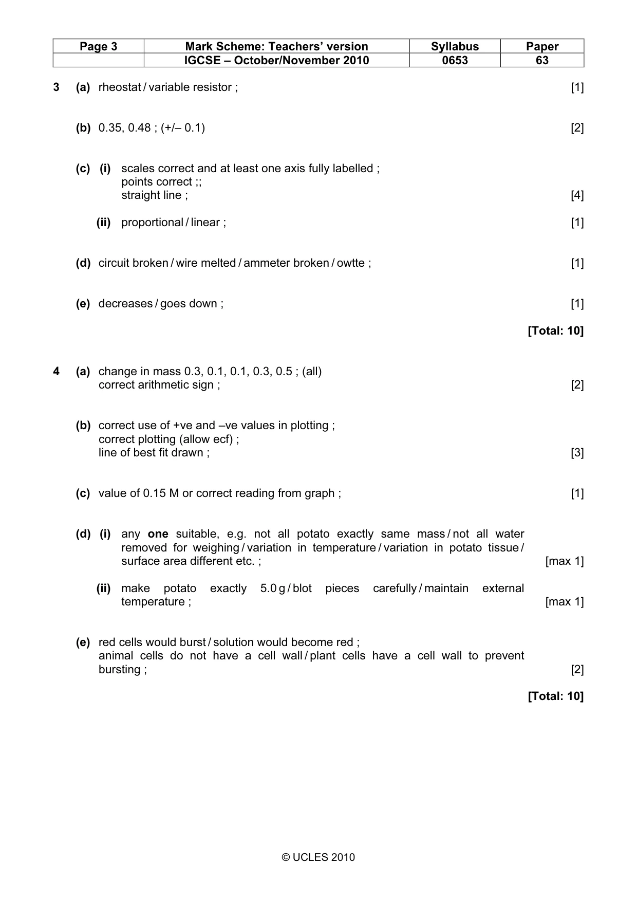 Mark scheme, page 3 of 4