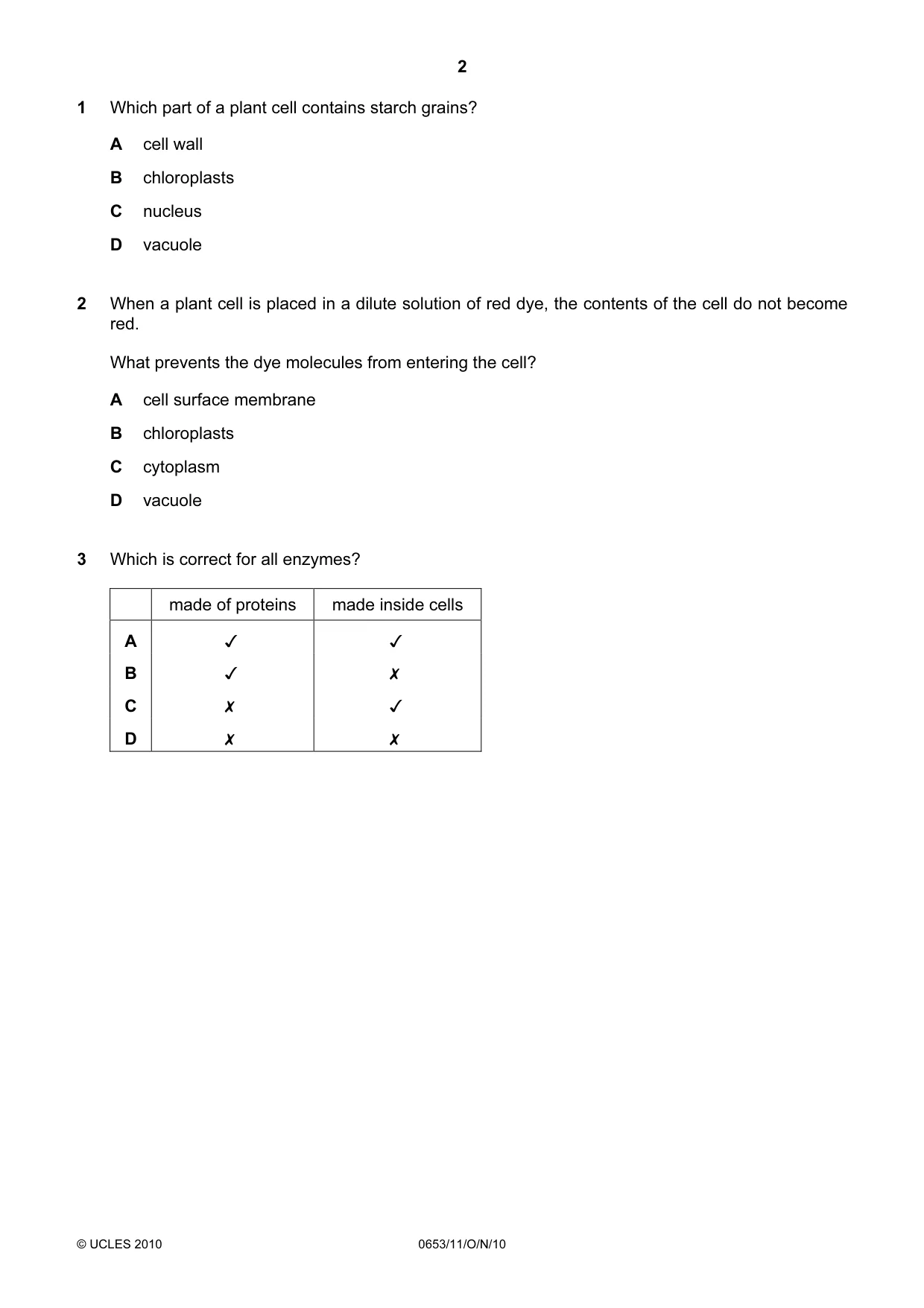 Cambridge IGCSE Science - Combined 0653 2010 Oct/Nov Paper 1 · Variant 1 question paper, page 2 of 20