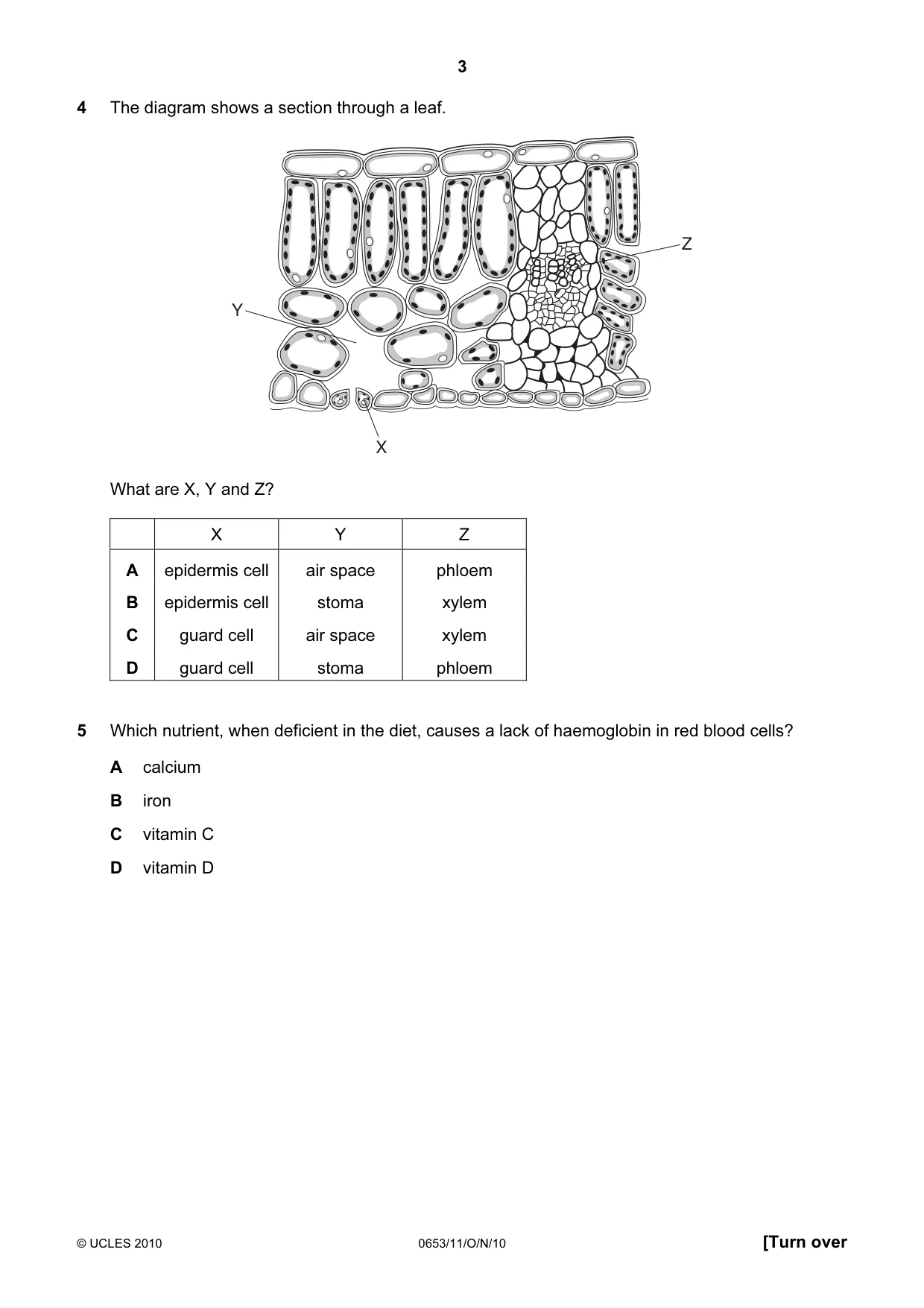 Cambridge IGCSE Science - Combined 0653 2010 Oct/Nov Paper 1 · Variant 1 question paper, page 3 of 20