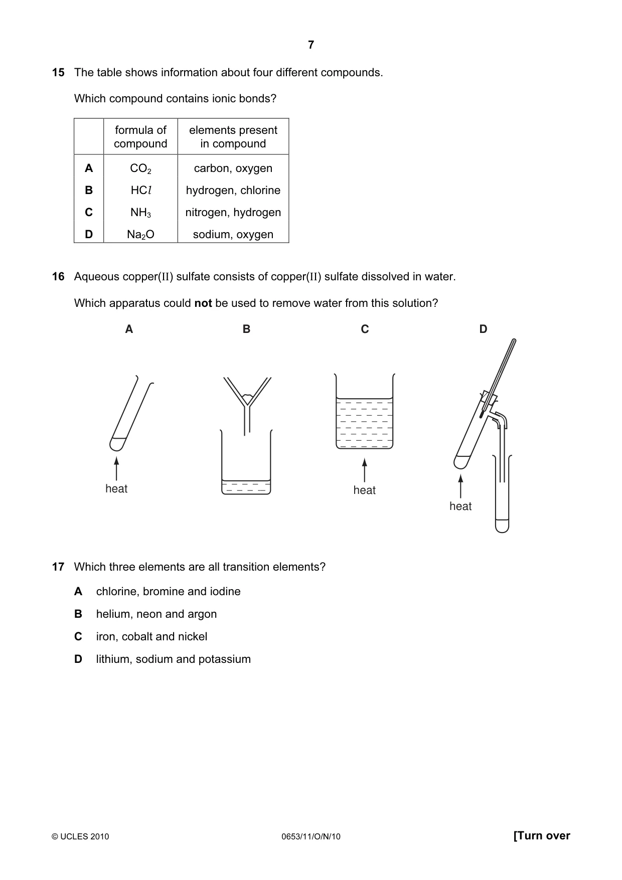 Cambridge IGCSE Science - Combined 0653 2010 Oct/Nov Paper 1 · Variant 1 question paper, page 7 of 20