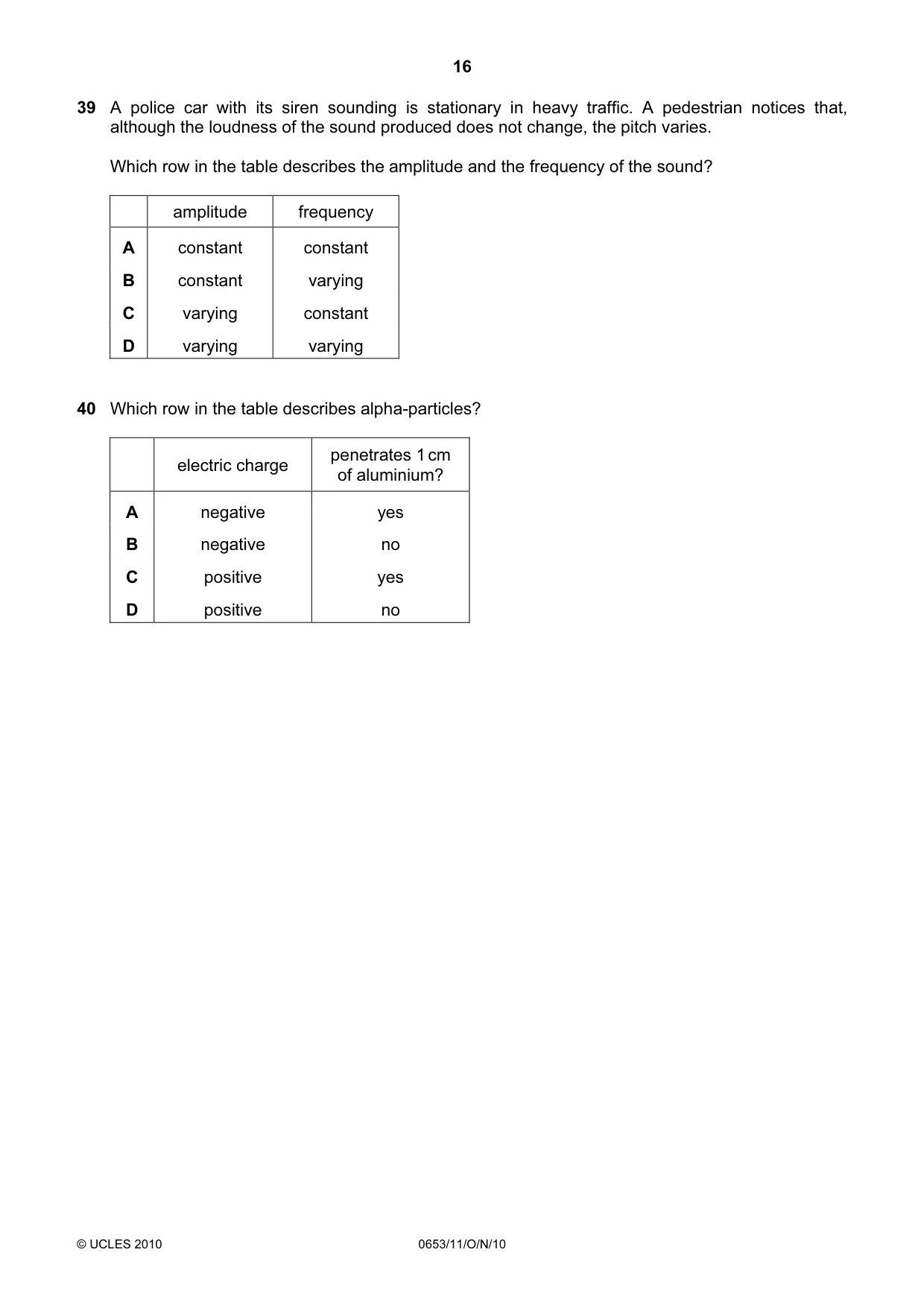 Cambridge IGCSE Science - Combined 0653 2010 Oct/Nov Paper 1 · Variant 1 question paper, page 16 of 20