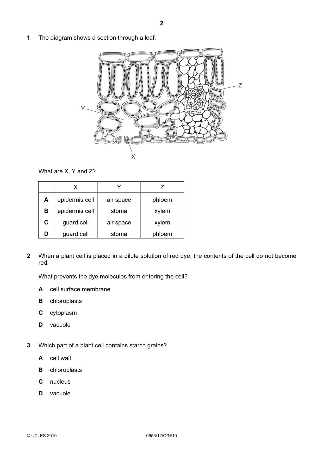 Cambridge IGCSE Science - Combined 0653 2010 Oct/Nov Paper 1 · Variant 2 question paper, page 2 of 20