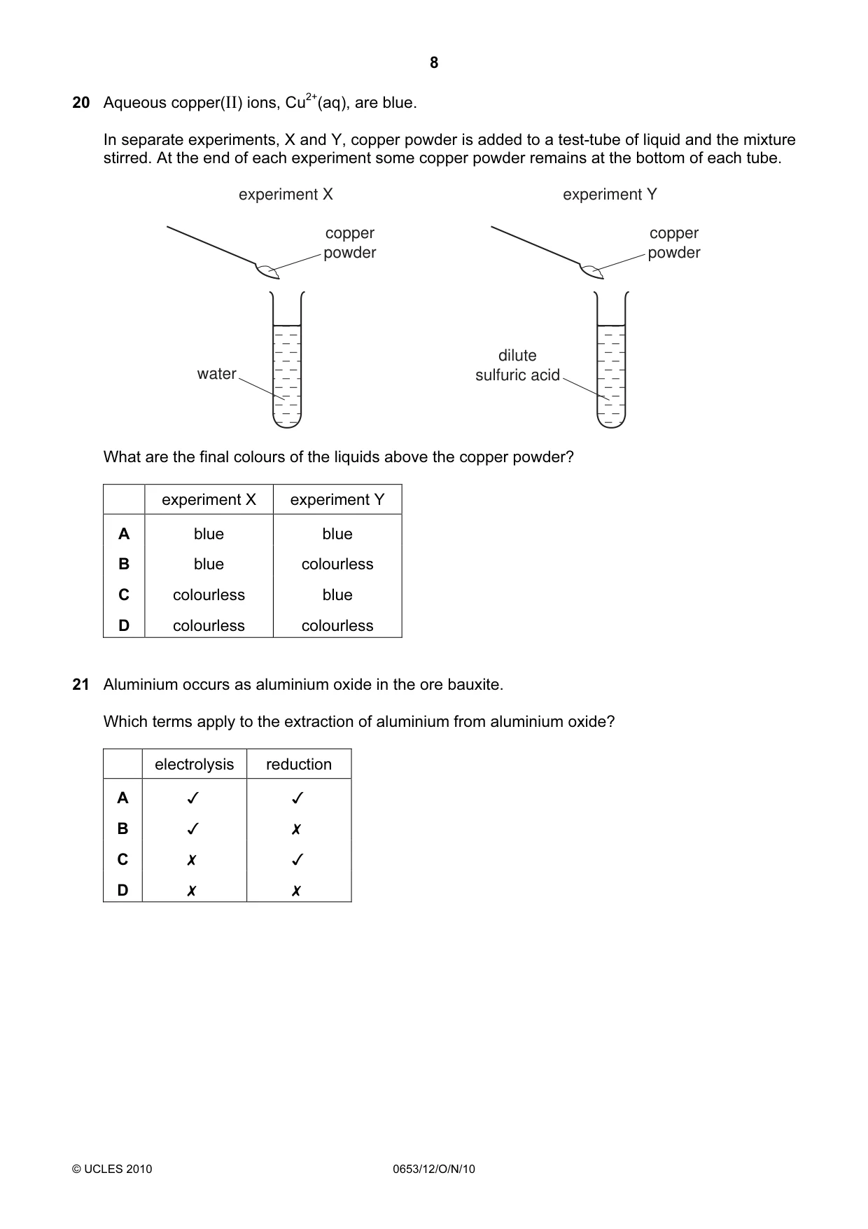 Cambridge IGCSE Science - Combined 0653 2010 Oct/Nov Paper 1 · Variant 2 question paper, page 8 of 20